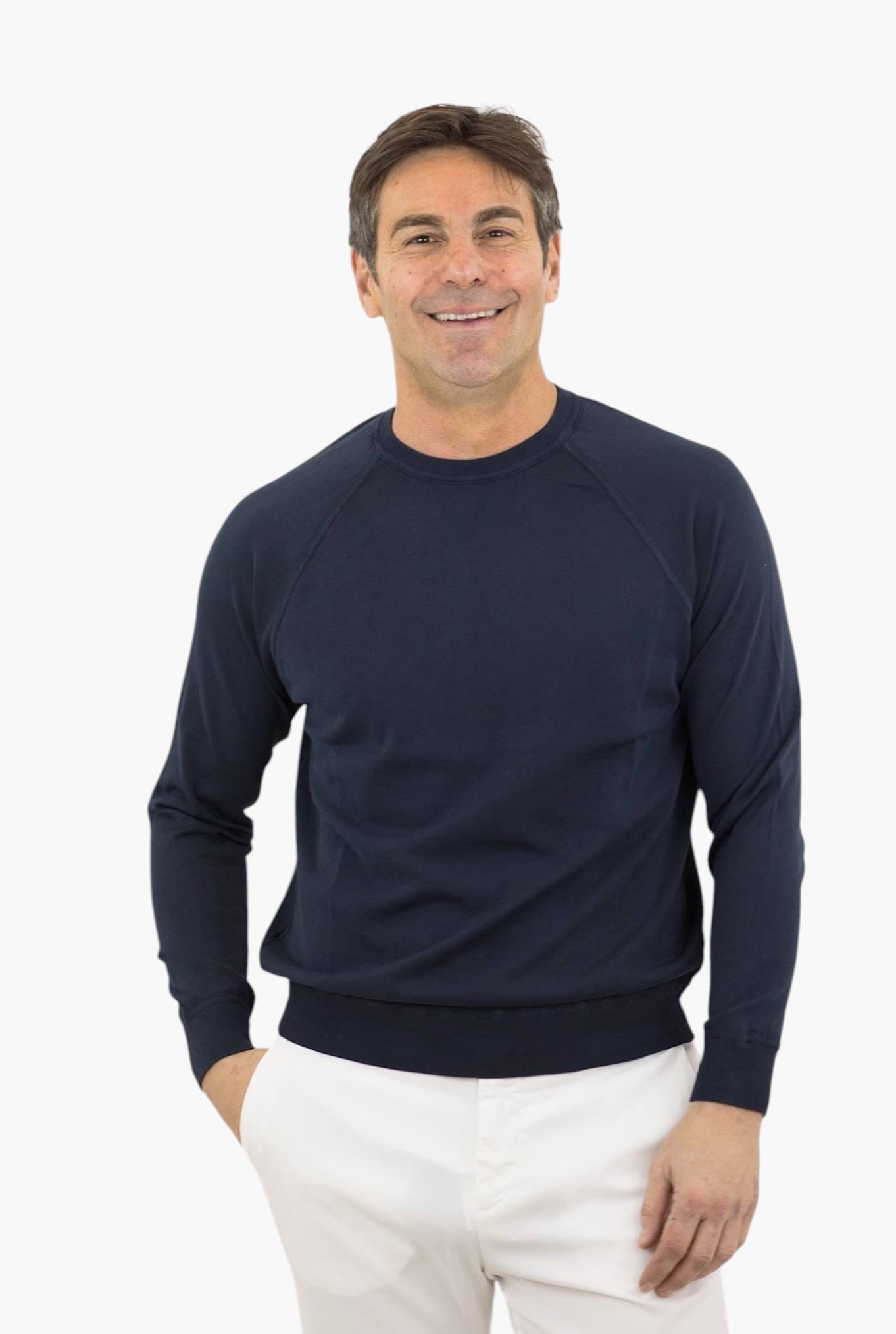 Girocollo Raglan Cotone Frosted Maniche Lunghe Blu - Guarino Store