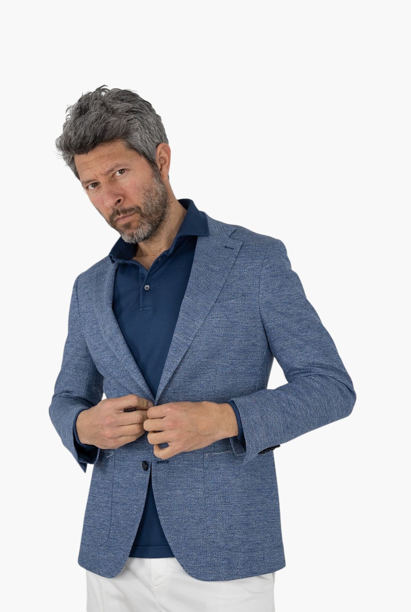 Giacca in Jersey di Lino e Cotone Blu Mélange - Guarino Store
