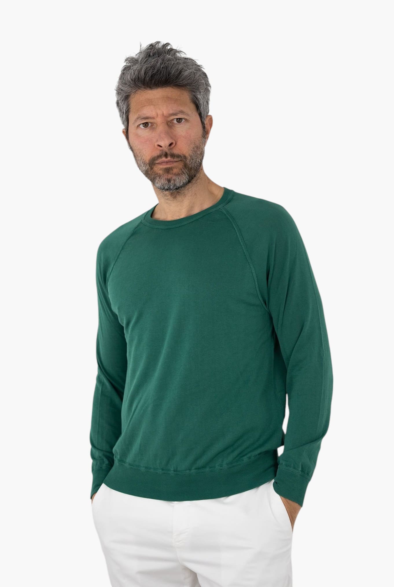 Maglia Girocollo Taglio Felpa Verde - Guarino Store