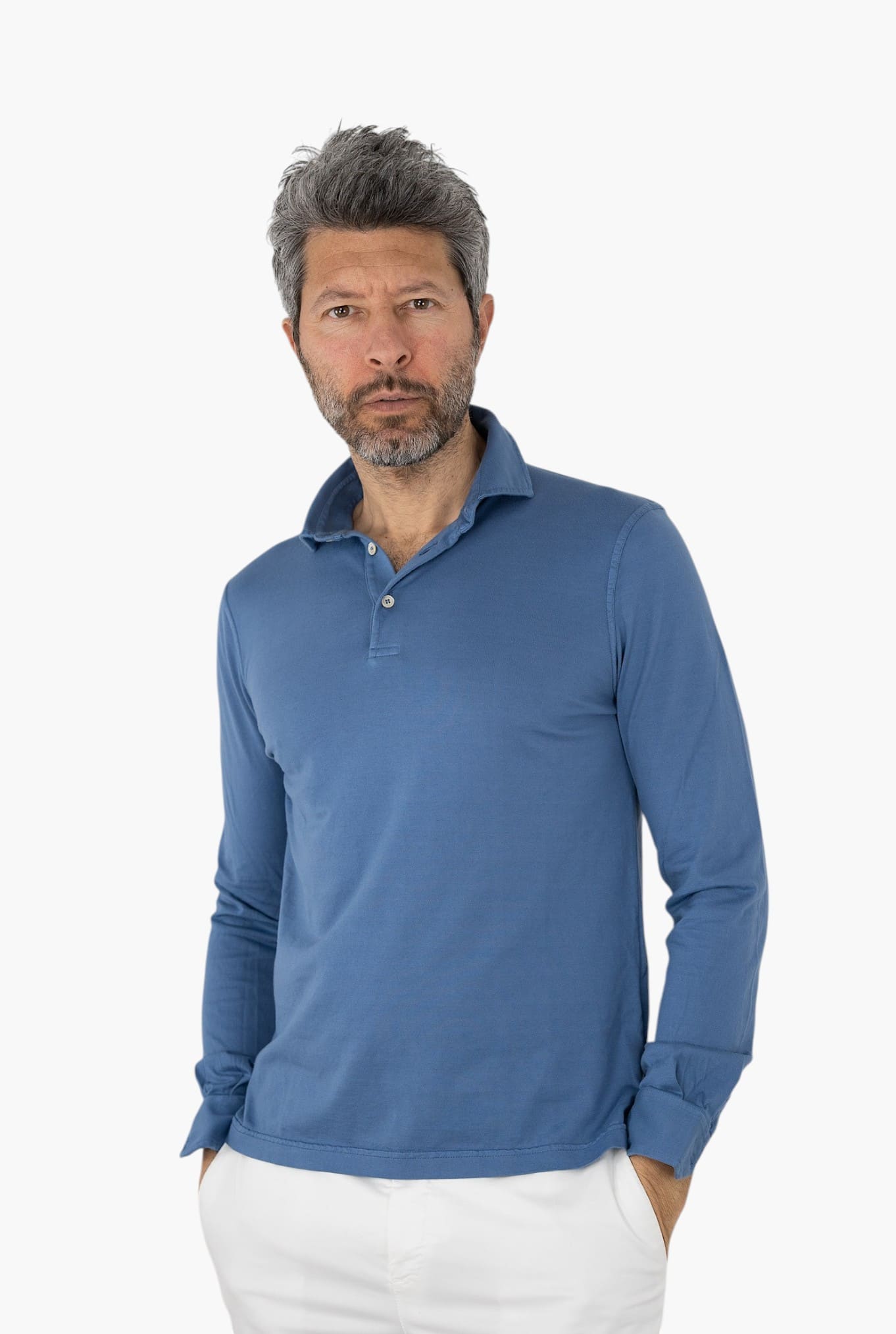 Polo Maniche Lunghe mod. Zero Cotone Blu medio FEDELI