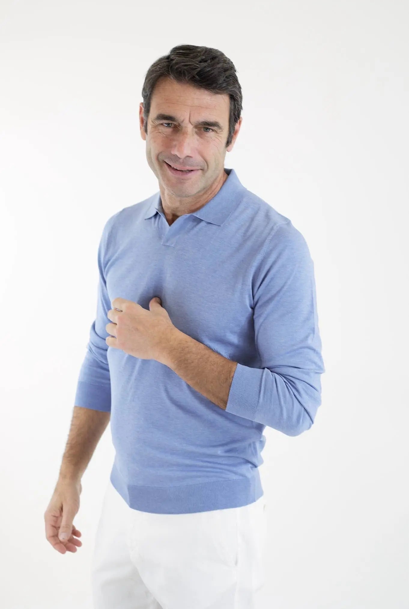 GUARINO Polo ML Cotone Sea Island Celeste - Guarino Store