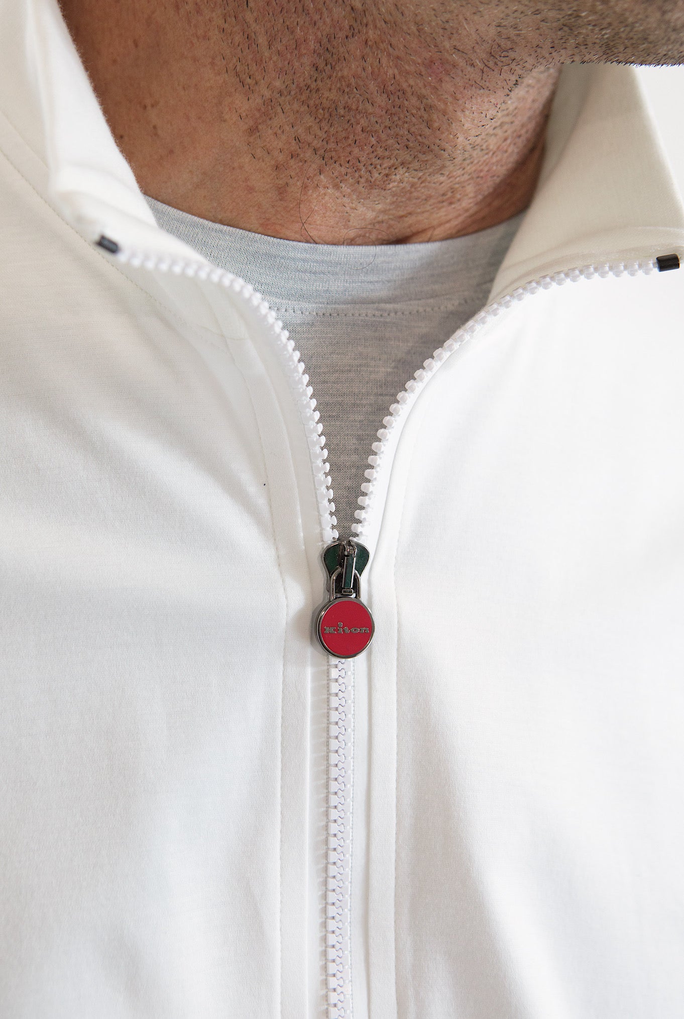 KITON Felpa Filo di Scozia Full Zip Bianca - Guarino Store