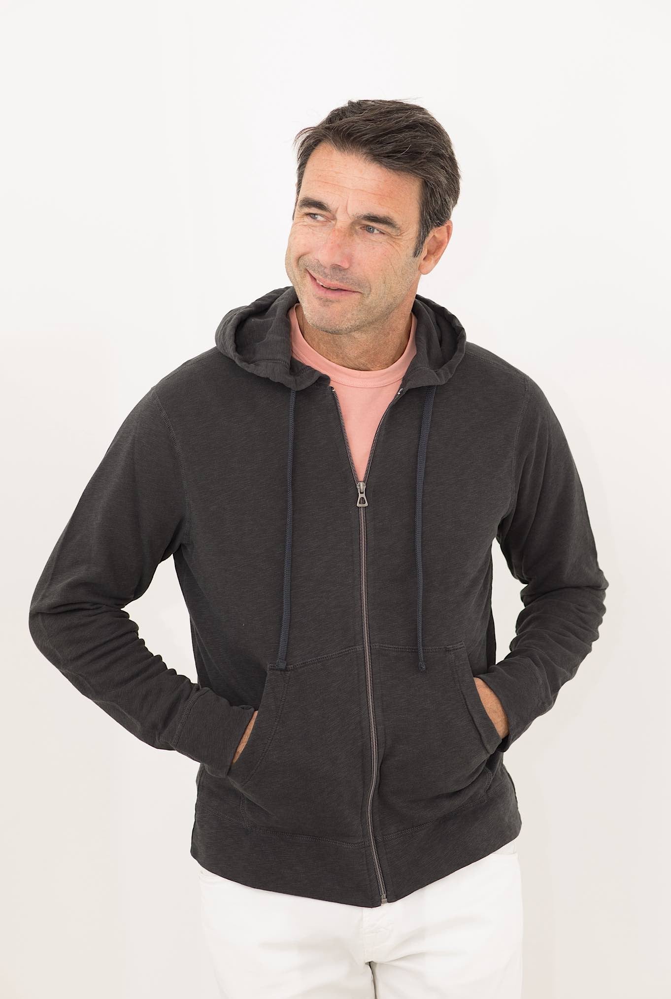 JAMES PERSE Felpa Cappuccio in Jersey di Cotone Tinta in Capo Nero - Guarino Store