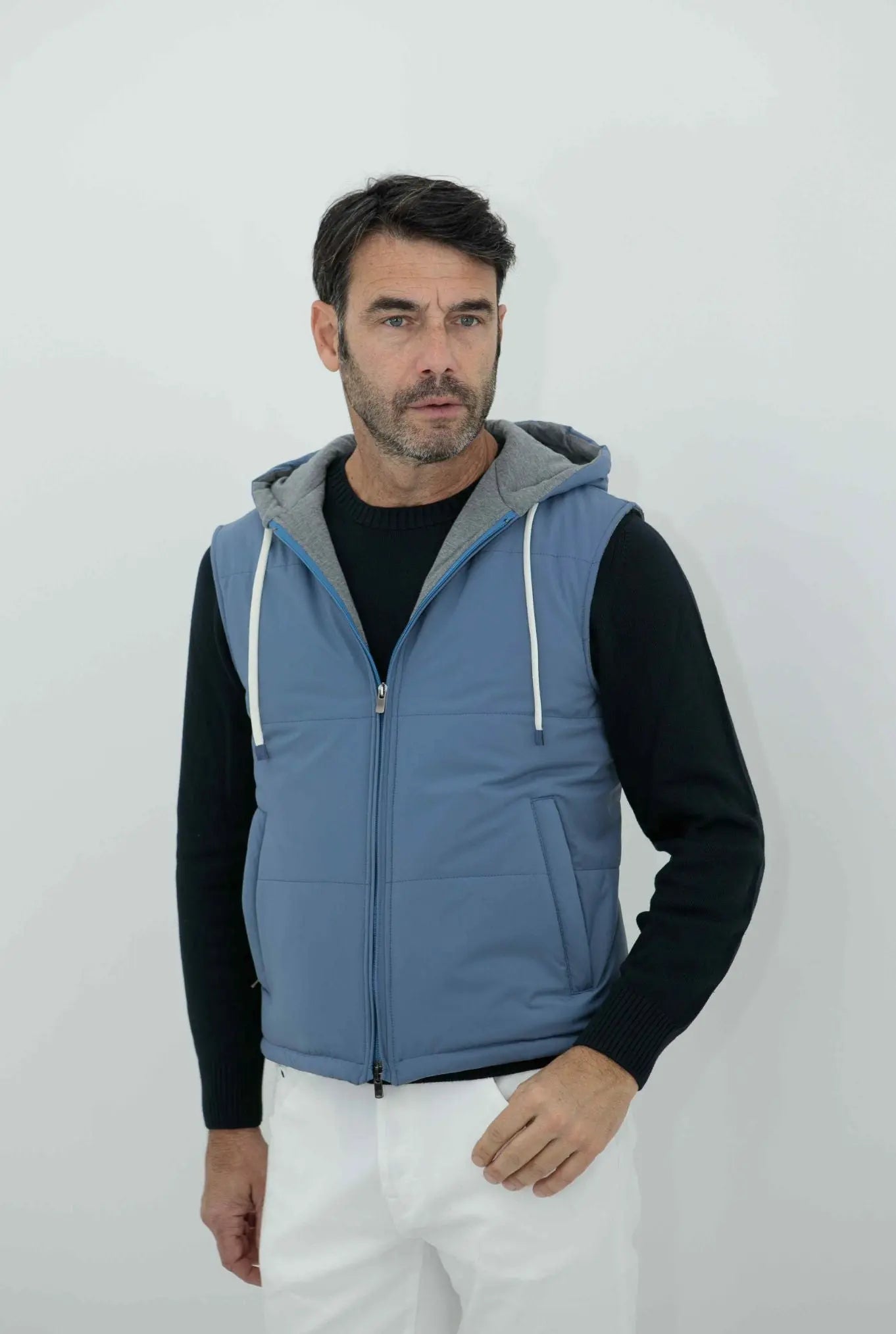Gilet con Cappuccio Azzurro - Guarino Store