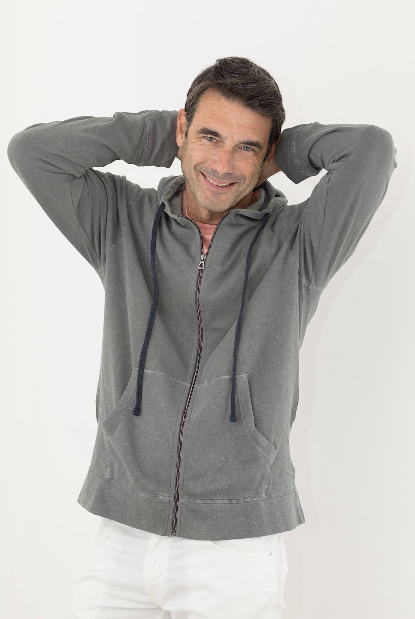 Felpa Cappuccio in Jersey di Cotone Tinta in Capo Grigio - Guarino Store