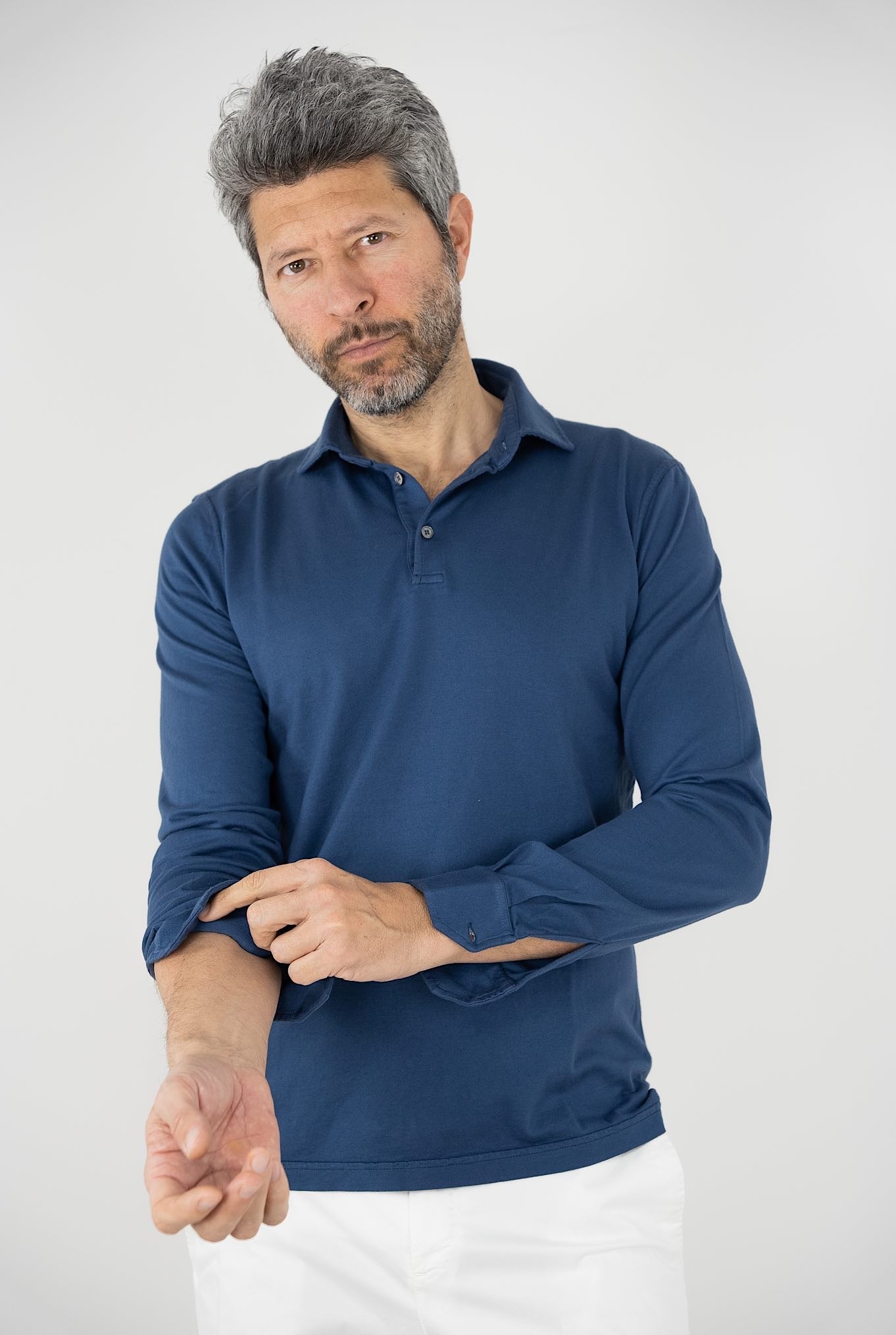 FEDELI Polo Maniche Lunghe mod. Zero Cotone Blu - Guarino Store