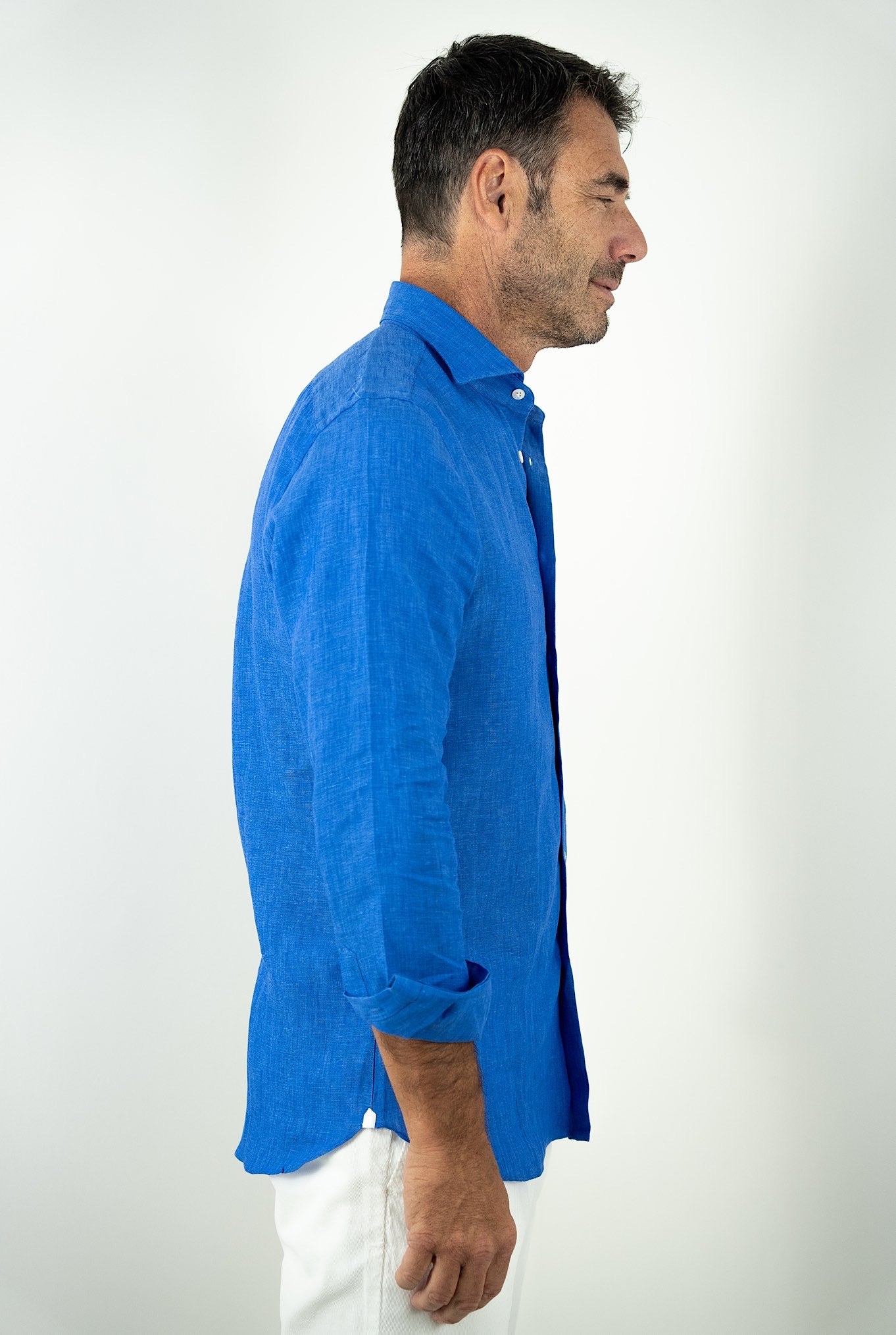 BORRIELLO Camicia in Lino Blu Elettrico - Guarino Store