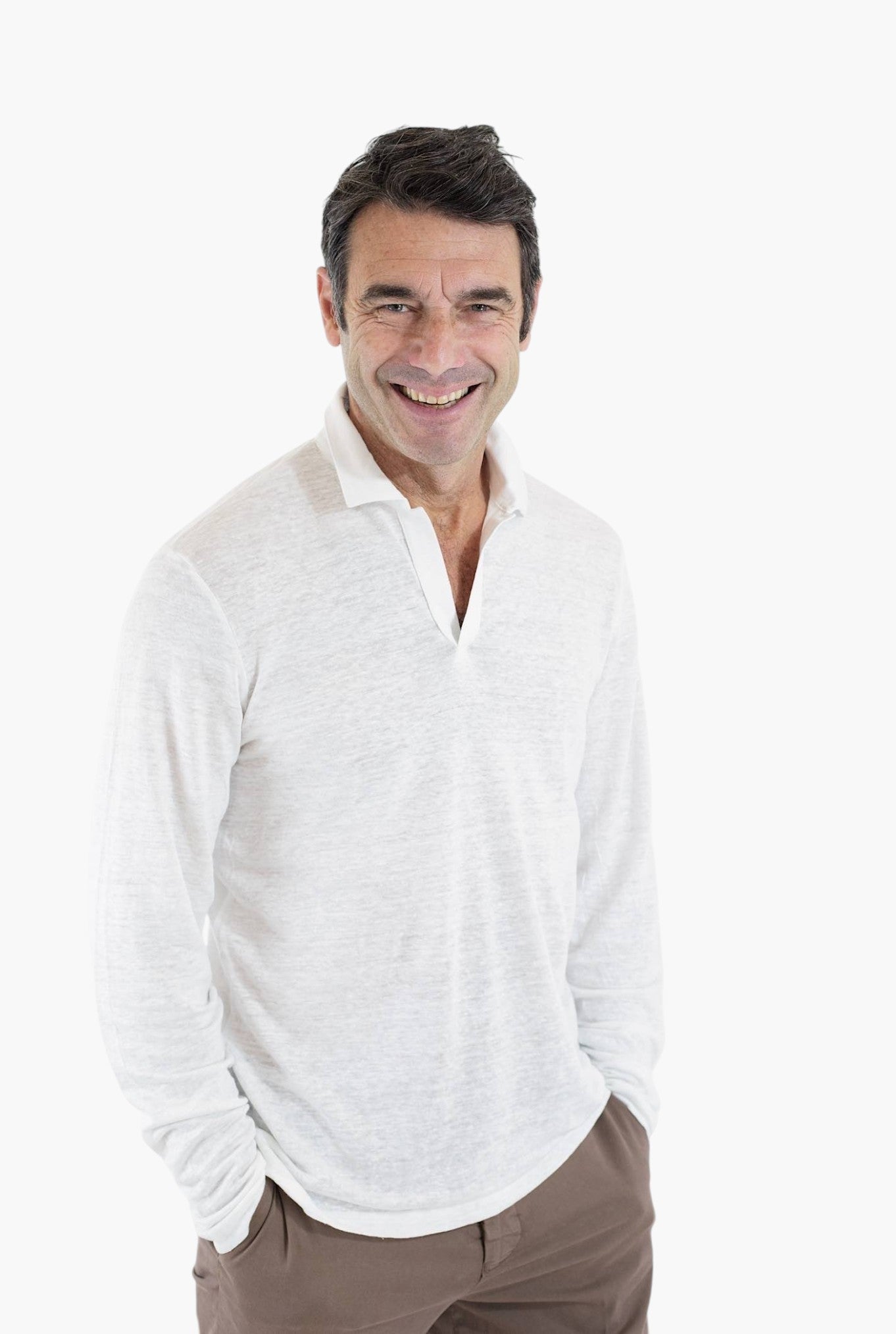 BARBA Polo ML Jersey di Lino Bianco