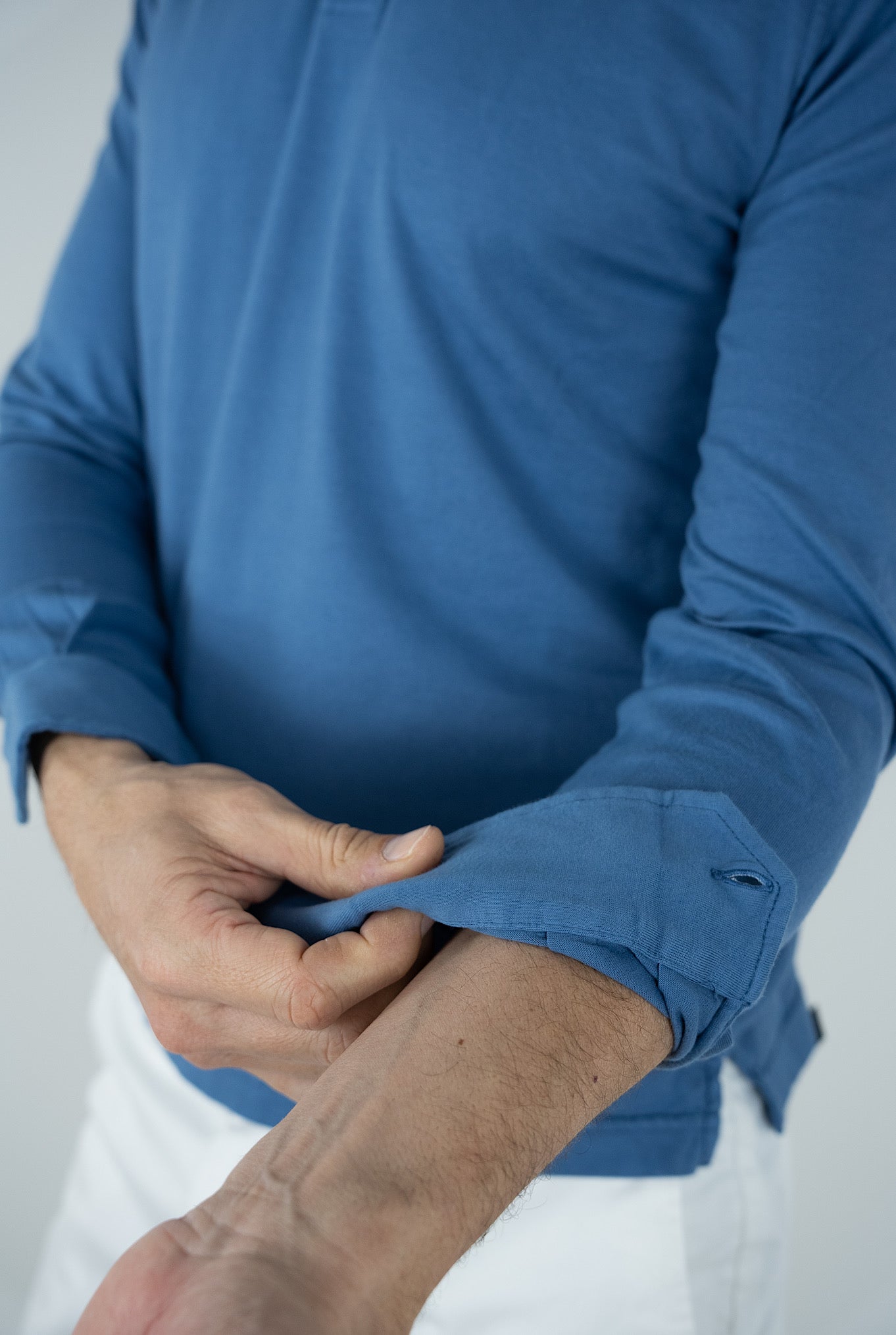 FEDELI Polo Maniche Lunghe mod. Zero Cotone Blu medio - Guarino Store