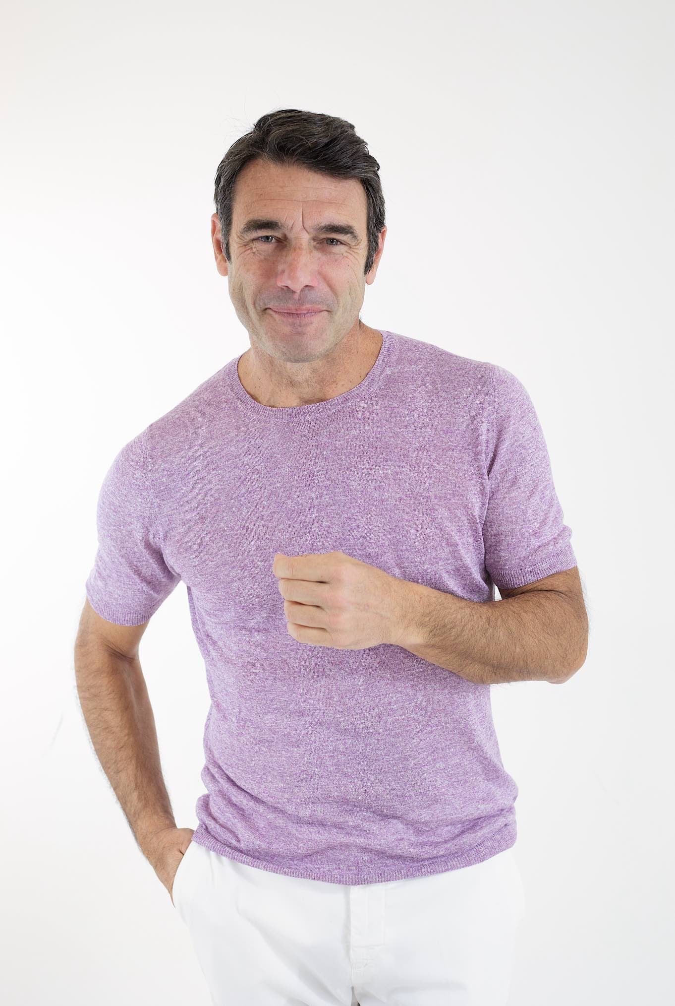 BARBA Girocollo Lino MM Lilla Mélange - Guarino Store