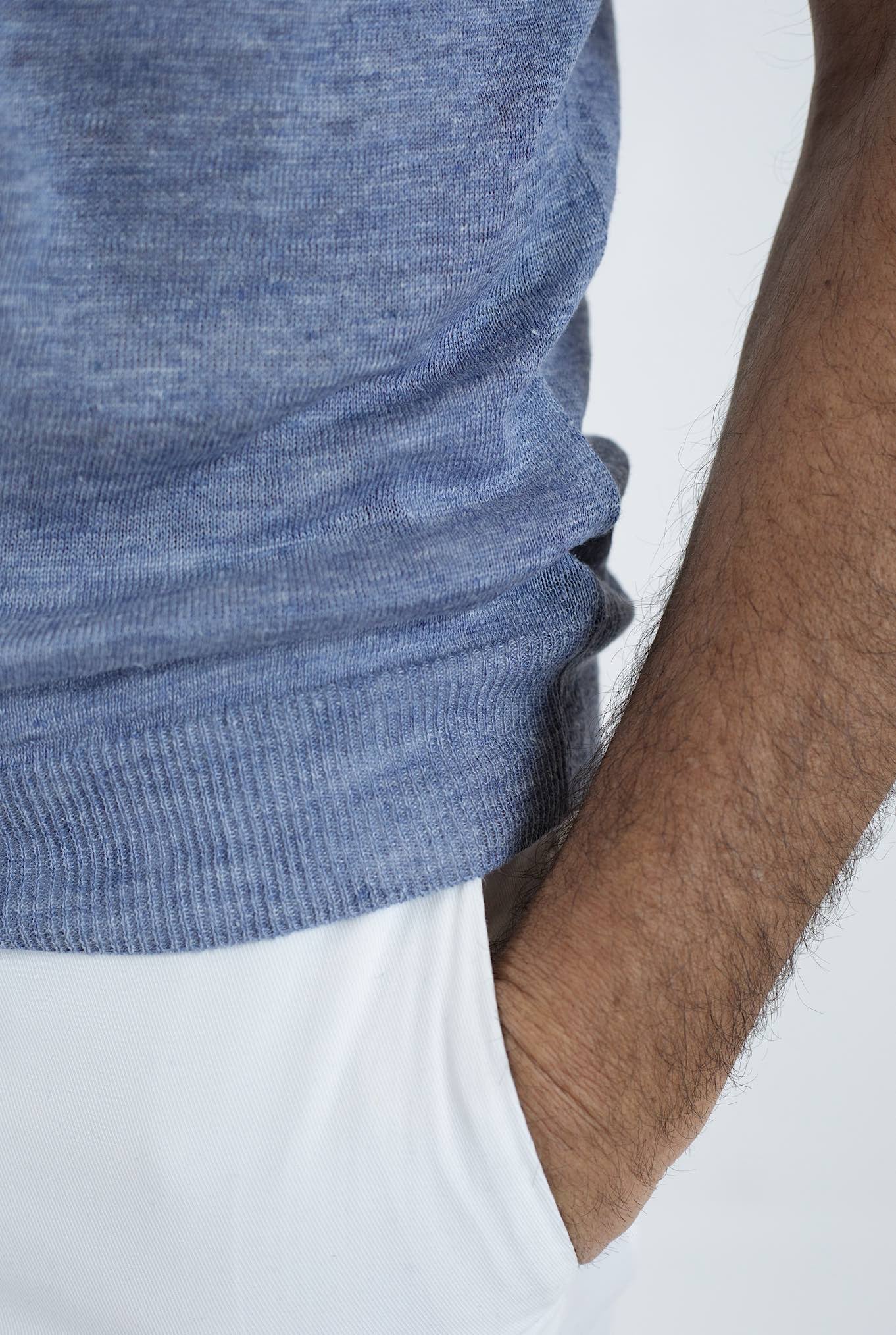 BARBA Girocollo Lino MM Blu Denim Mélange - Guarino Store