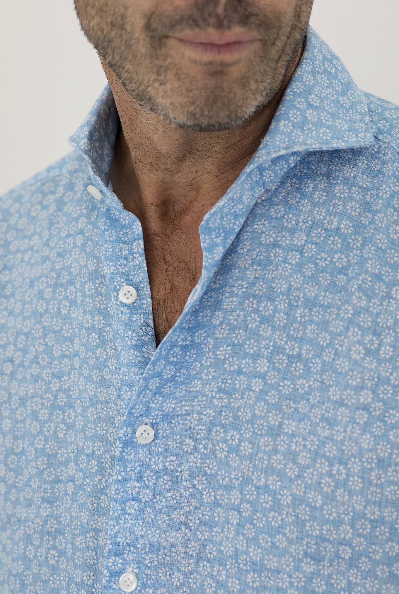 FFF Camicia Lino Stampato Azzurro Fantasia - Guarino Store