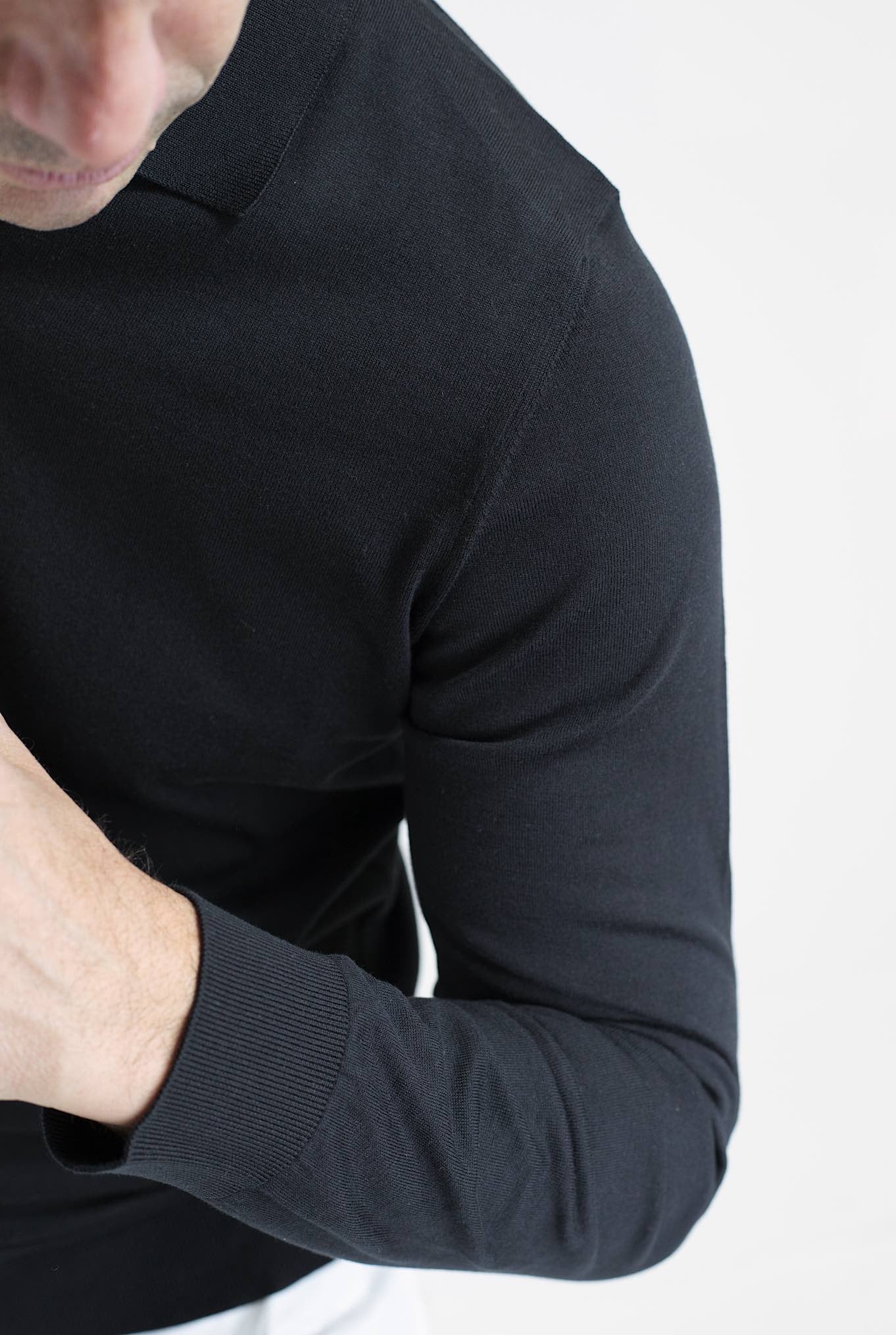 GUARINO Polo ML Cotone Sea Island Nero - Guarino Store