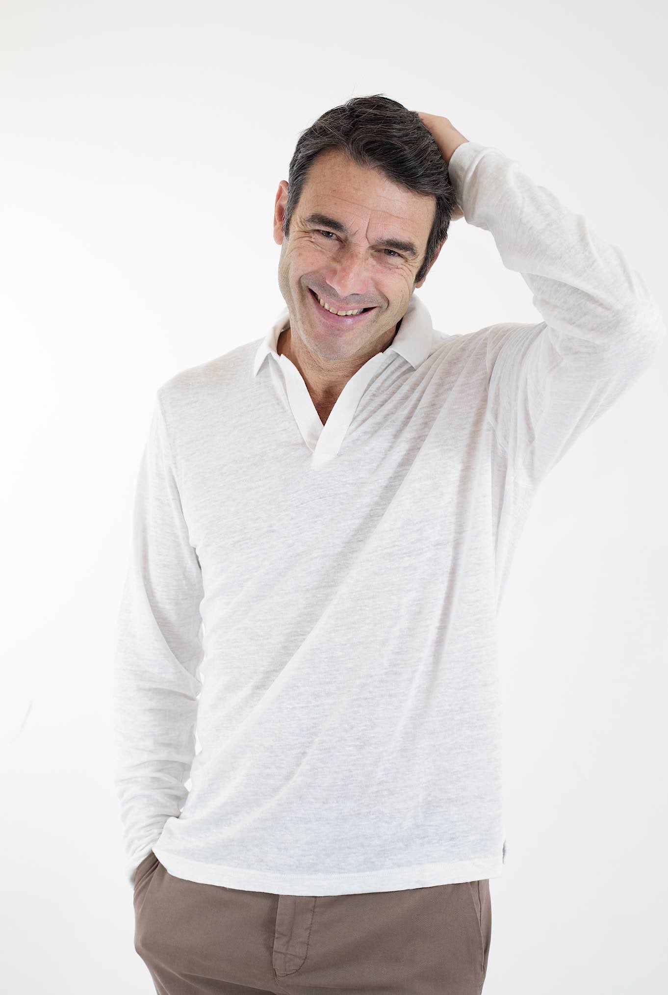 BARBA Polo ML Jersey di Lino Bianco - Guarino Store