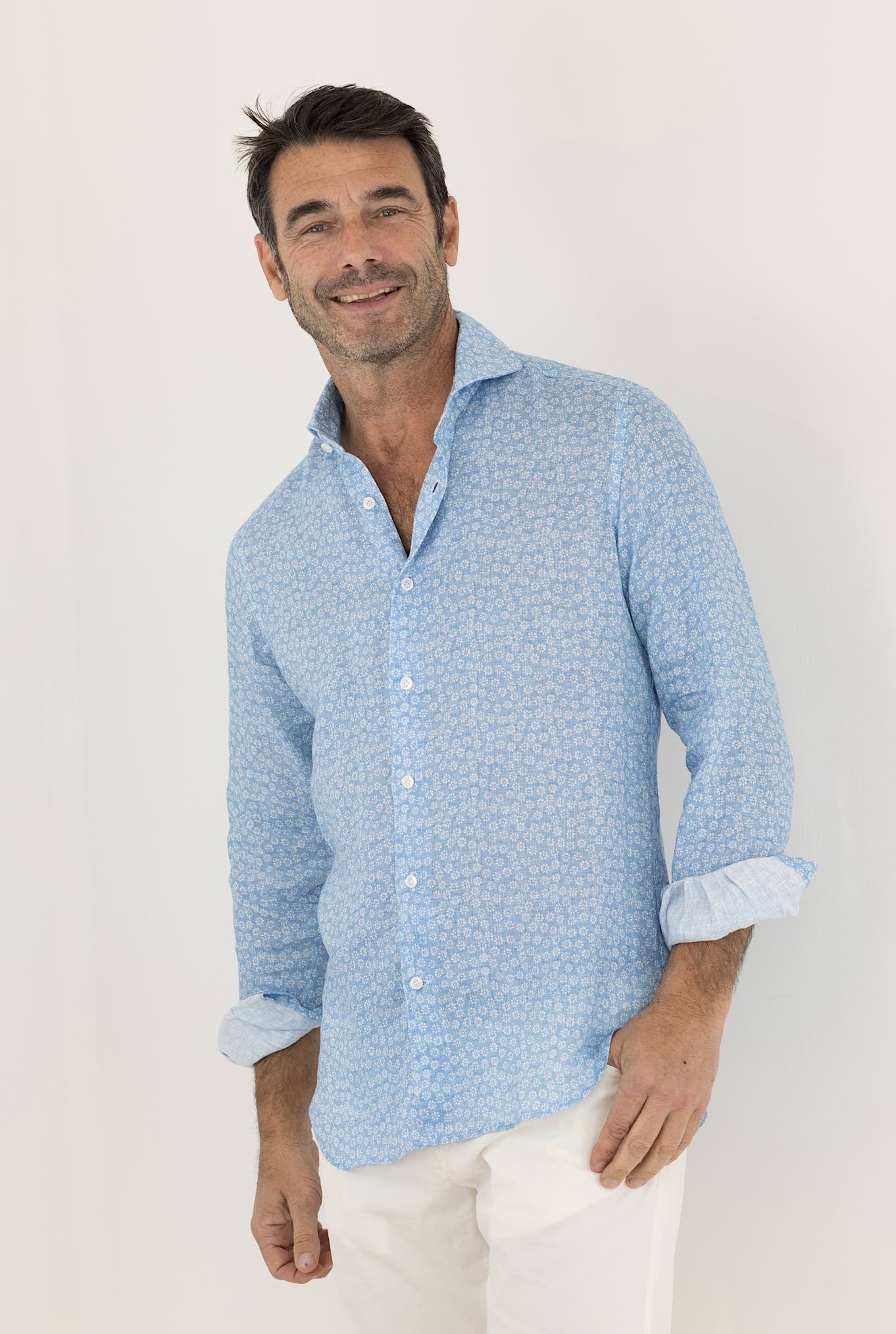 FFF Camicia Lino Stampato Azzurro Fantasia - Guarino Store