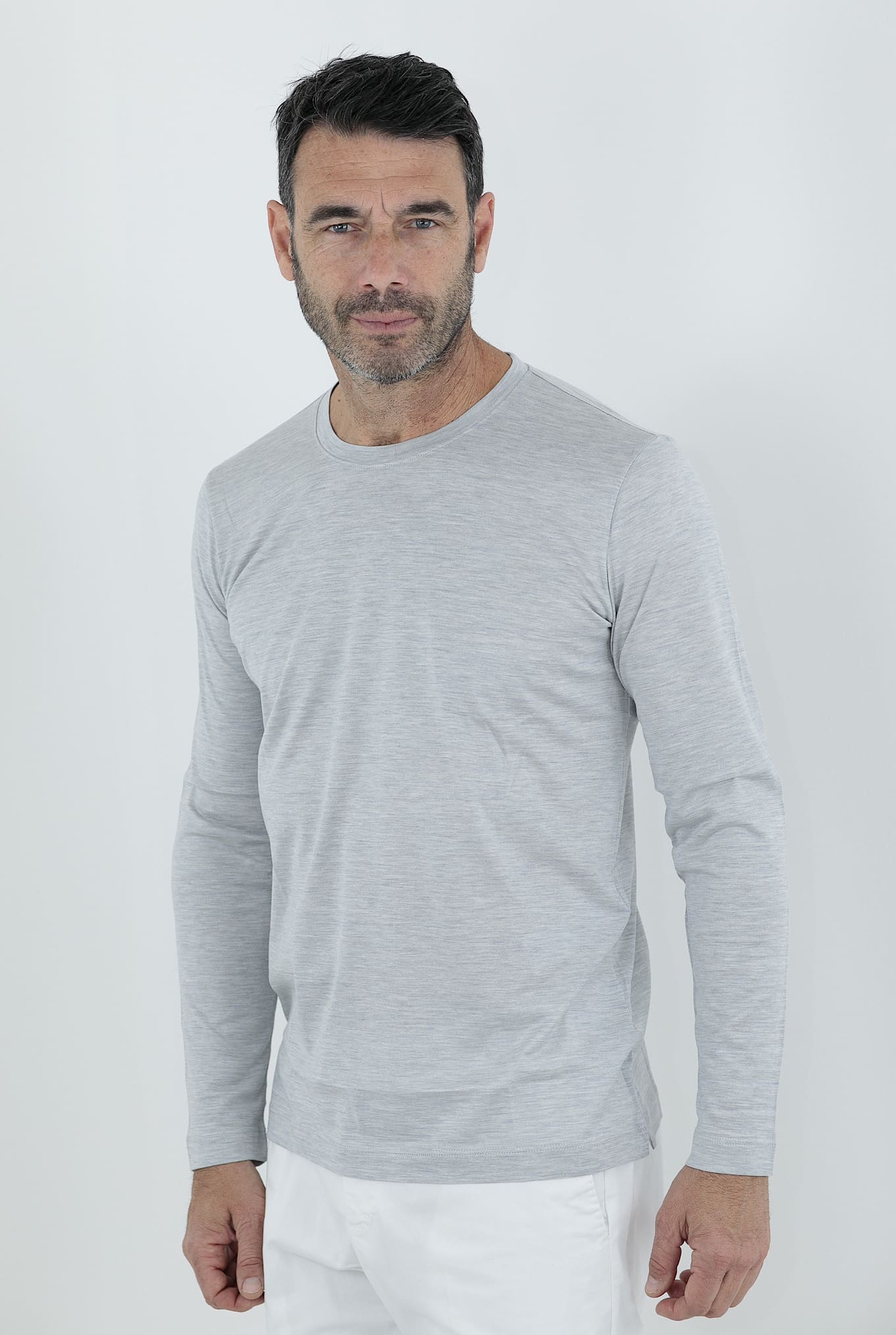 T-Shirt Manica Lunga Seta Cotone Grigia Chiara PESCAROLO