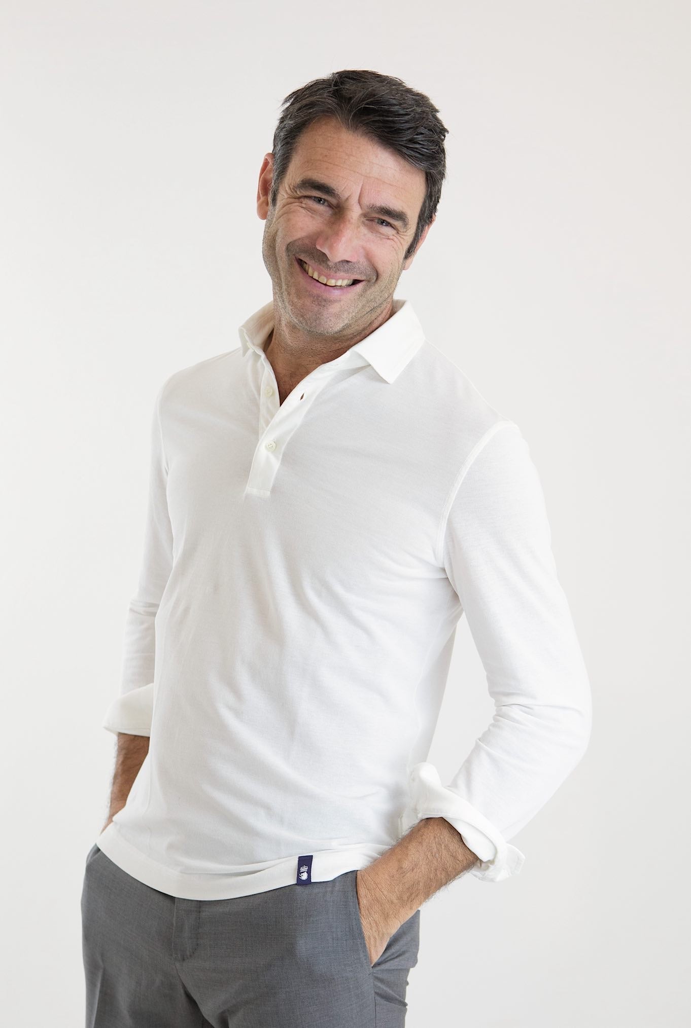 DRUMOHR Polo ML Frosted Crepe Cotton Bianco - Guarino Store