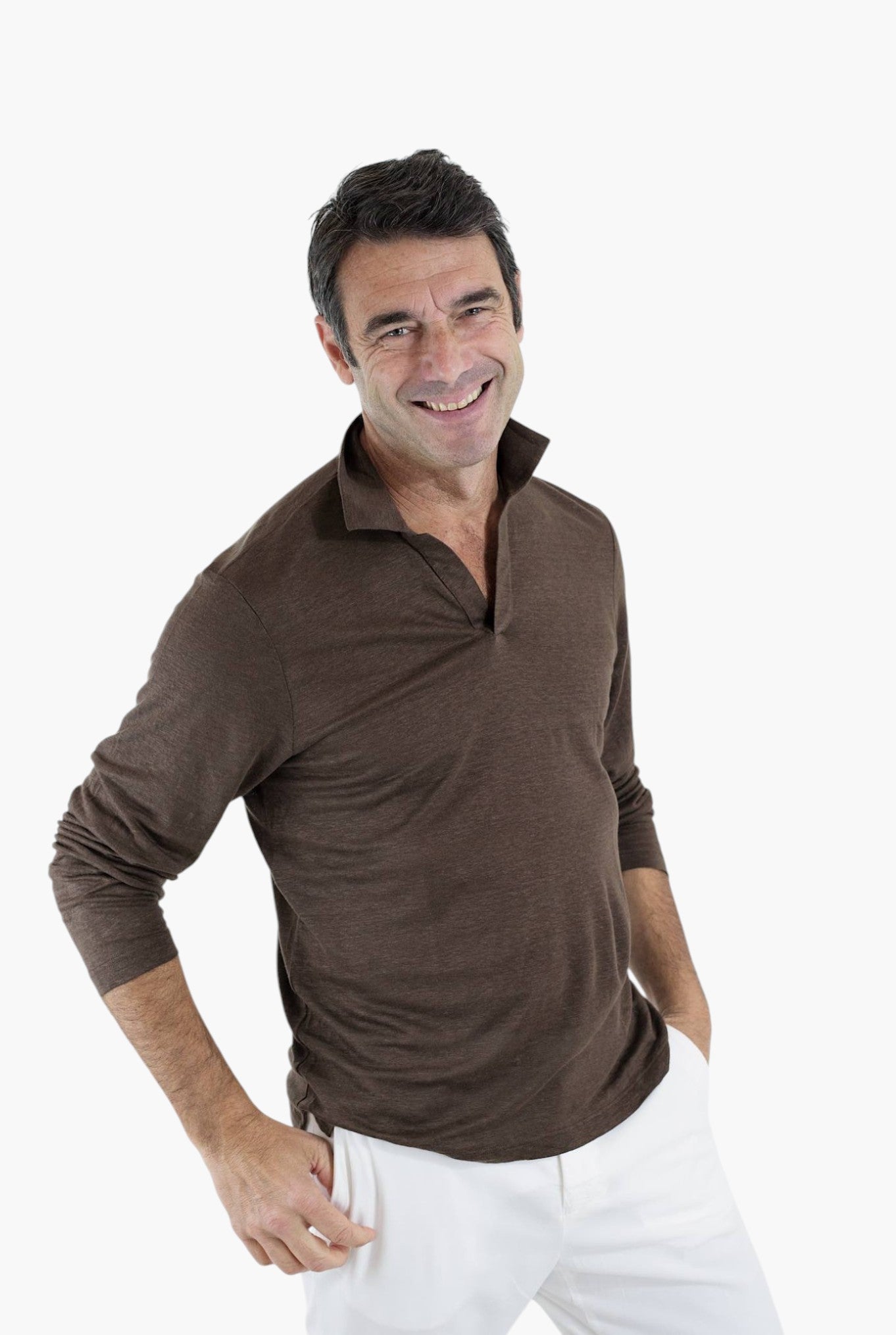 Polo Maniche Lunghe Jersey Lino Marrone - Guarino Store