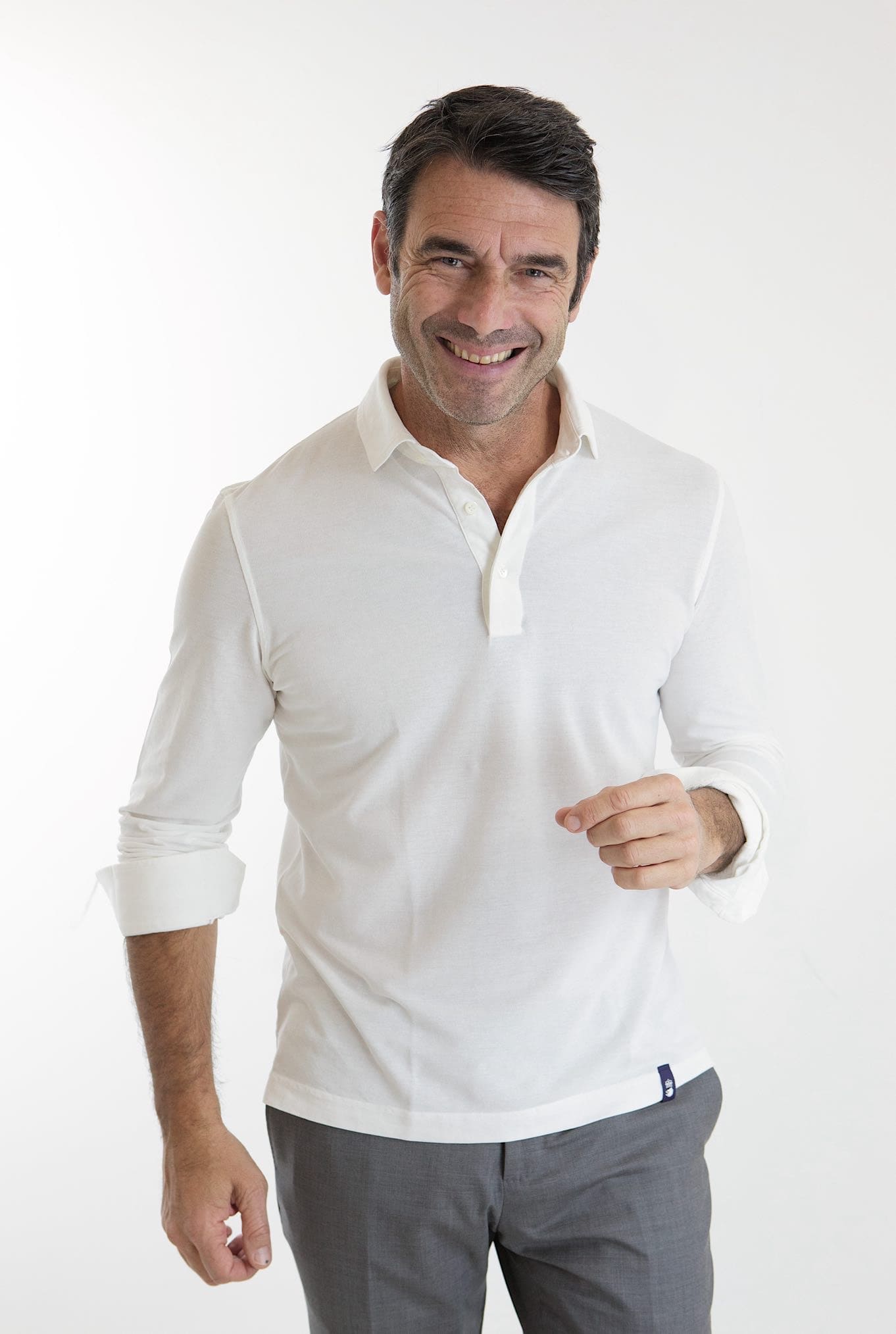 Polo ML Frosted Crepe Cotton Bianco DRUMOHR