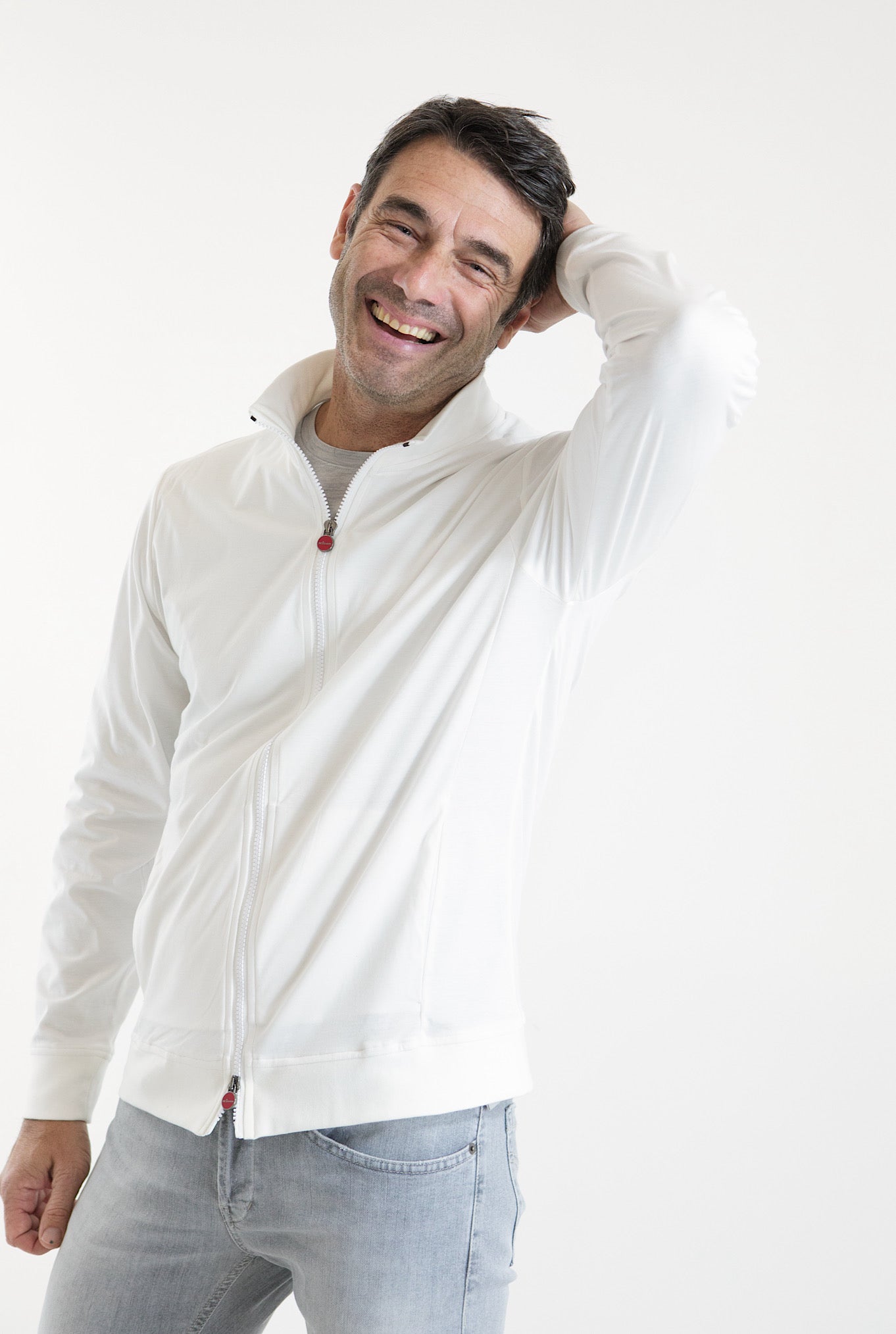 KITON Felpa Filo di Scozia Full Zip Bianca - Guarino Store