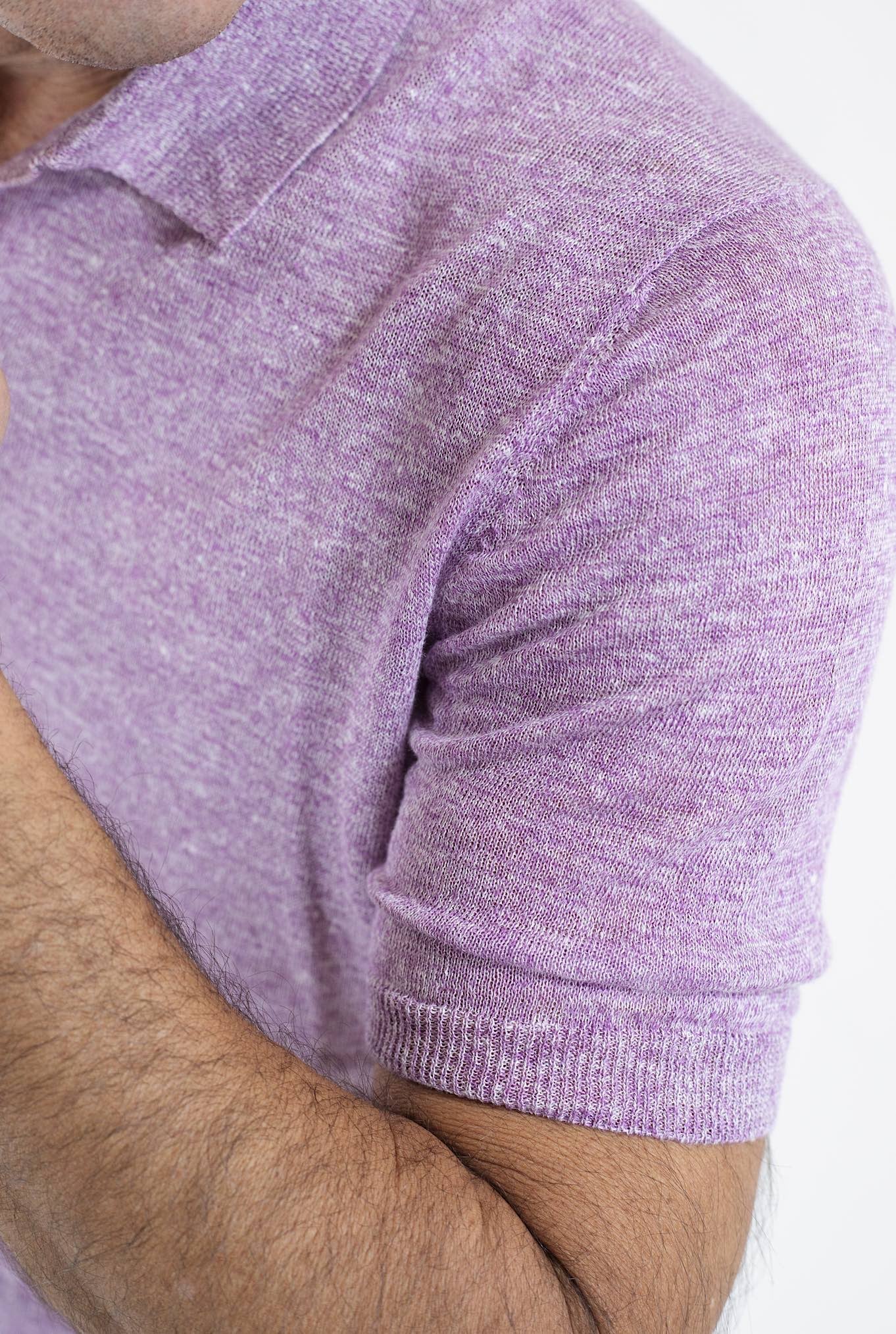 BARBA Polo Lino Senza Bottoni Lilla Mélange - Guarino Store