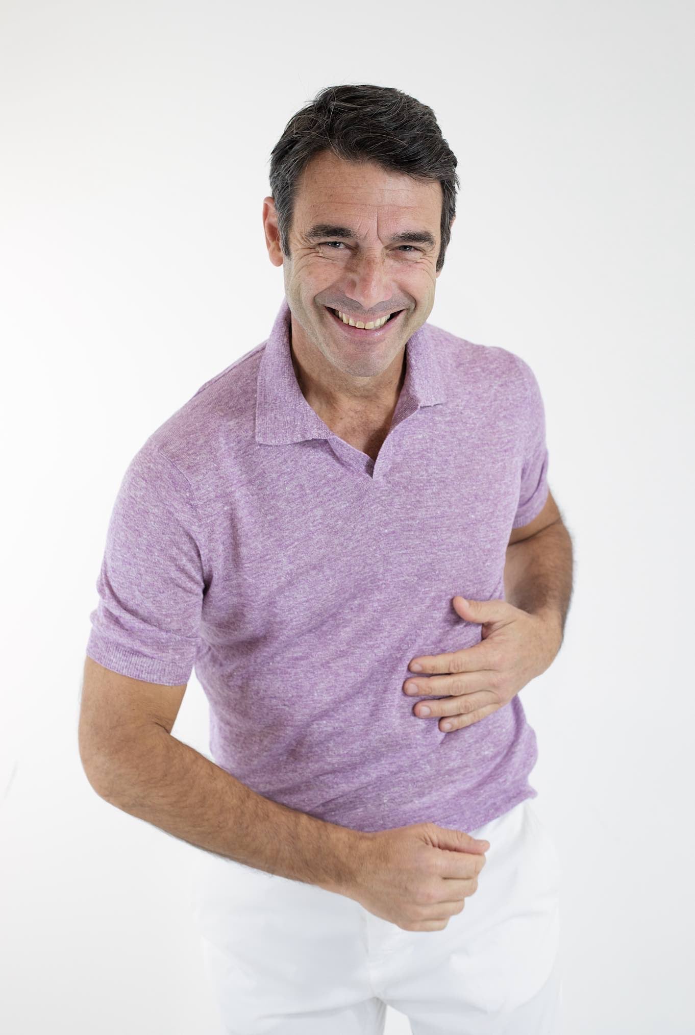 BARBA Polo Lino Senza Bottoni Lilla Mélange - Guarino Store