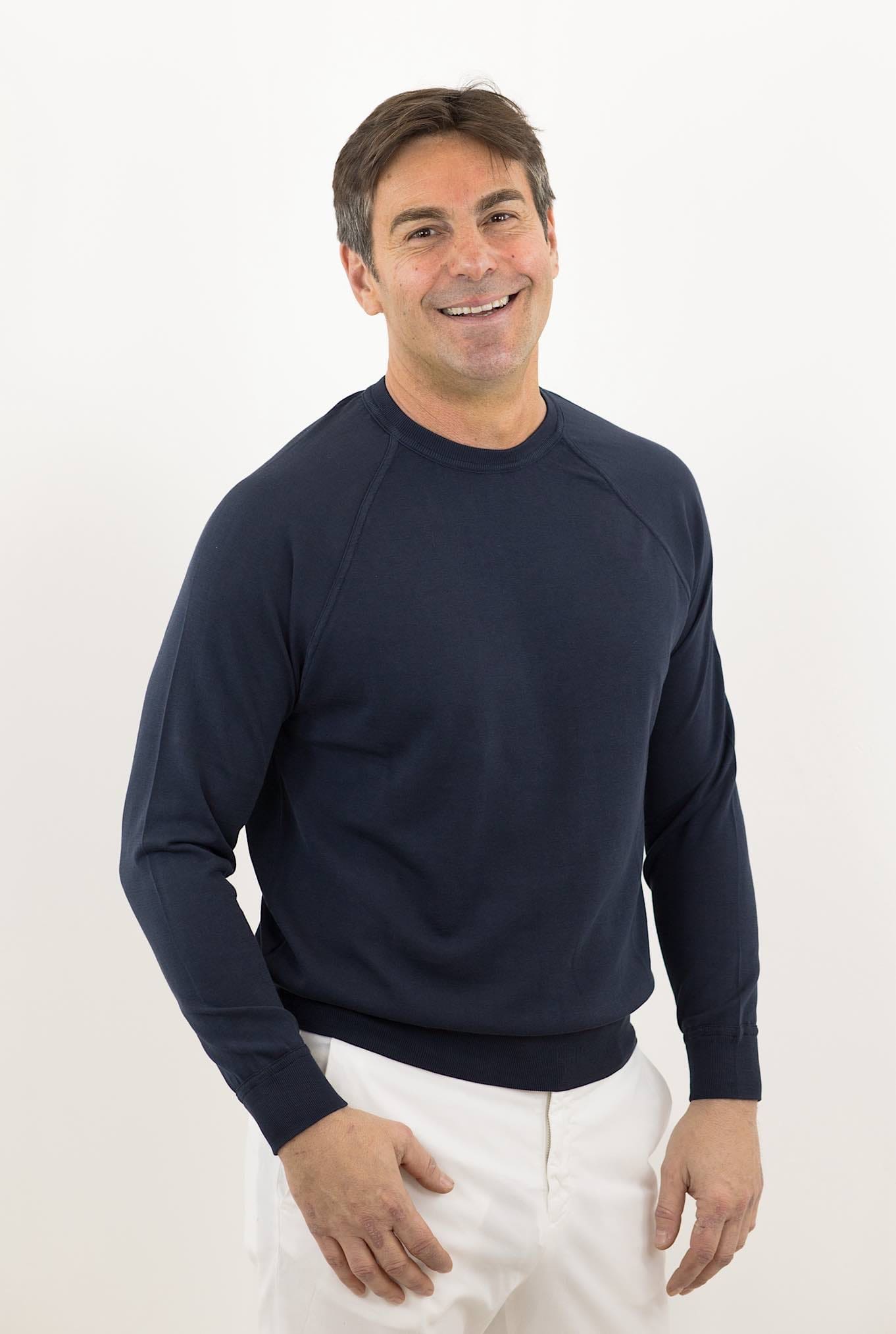 Girocollo Raglan Cotone Frosted Maniche Lunghe Blu - Guarino Store