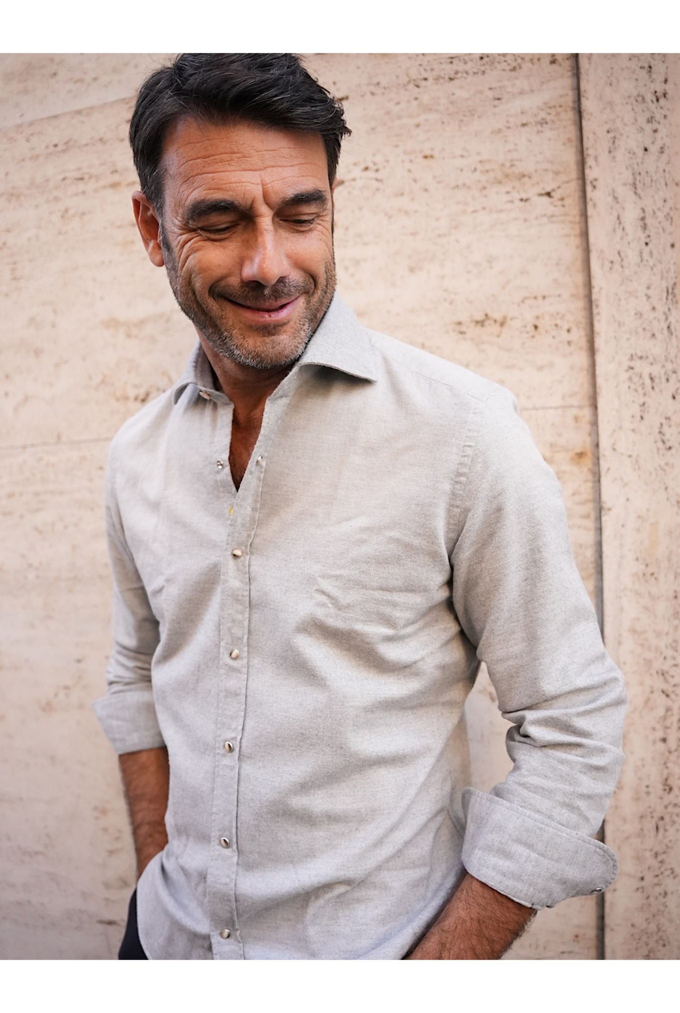 Camicia Flanella Cotone e Cashmere Ghiaccio slim fit - Guarino Store