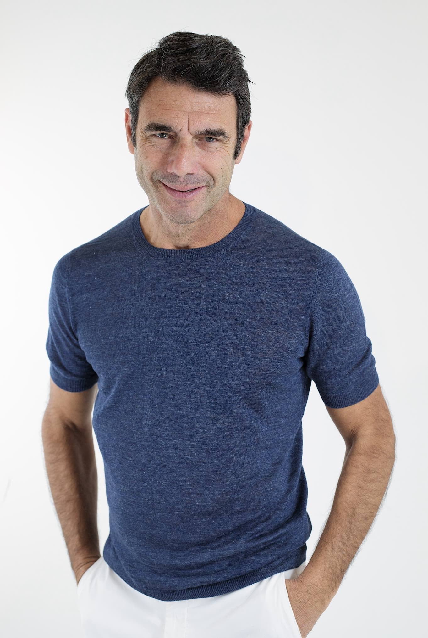 BARBA Girocollo Lino MM Blu Mélange - Guarino Store