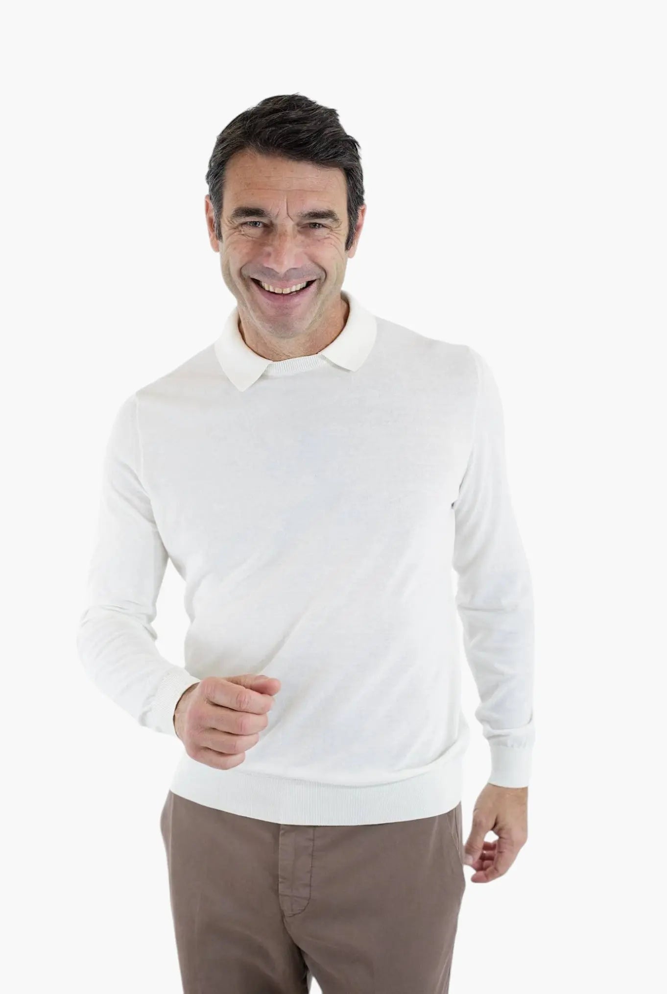 GUARINO Polo ML in Cotone Crepe Bianco - Guarino Store