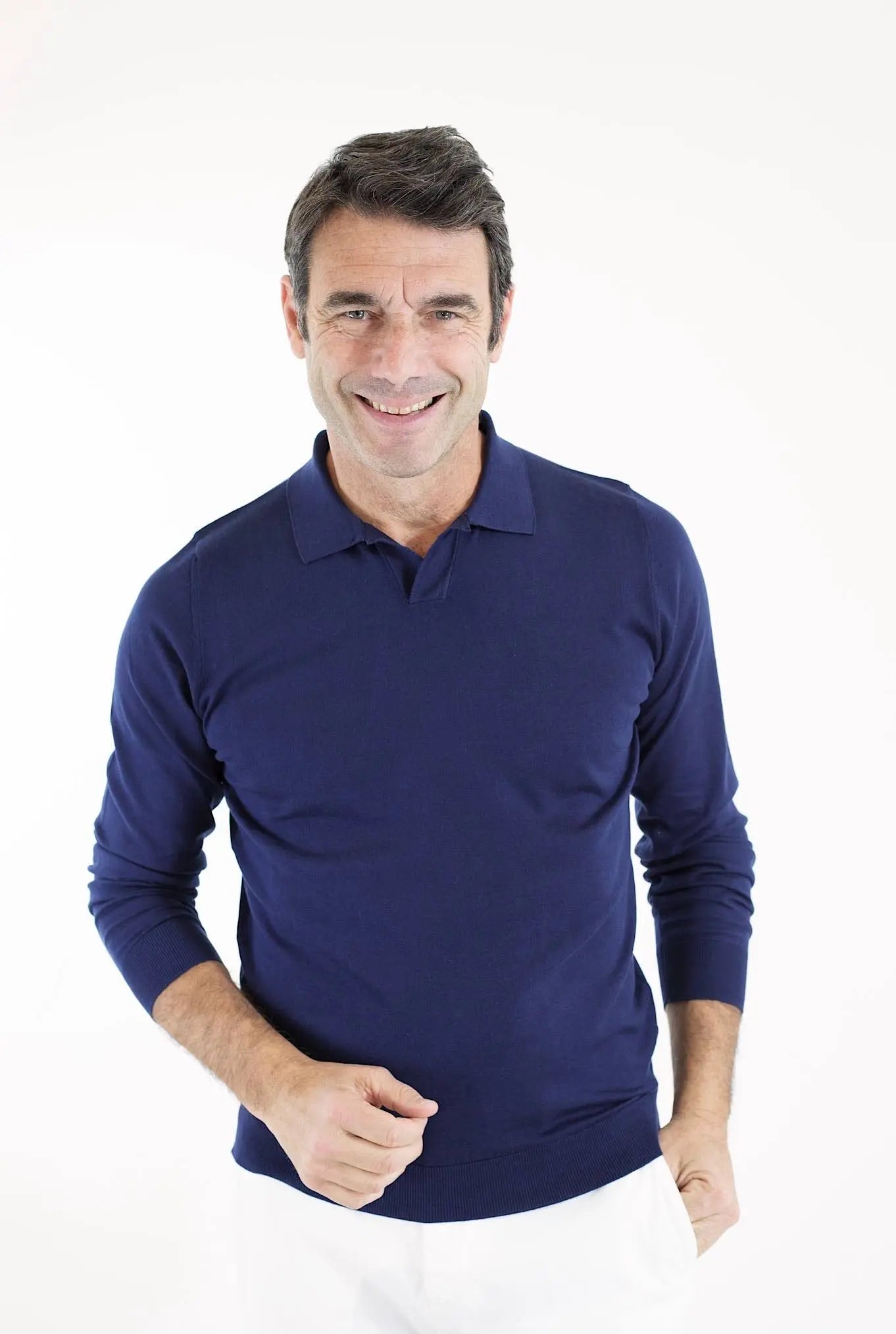 GUARINO Polo ML Cotone Sea Island Blu Navy - Guarino Store
