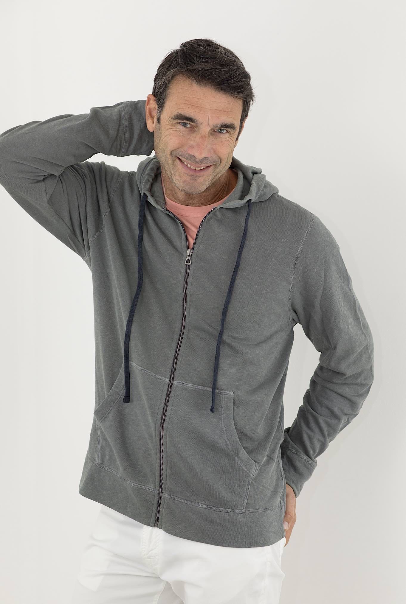 Felpa Cappuccio in Jersey di Cotone Tinta in Capo Grigio - Guarino Store