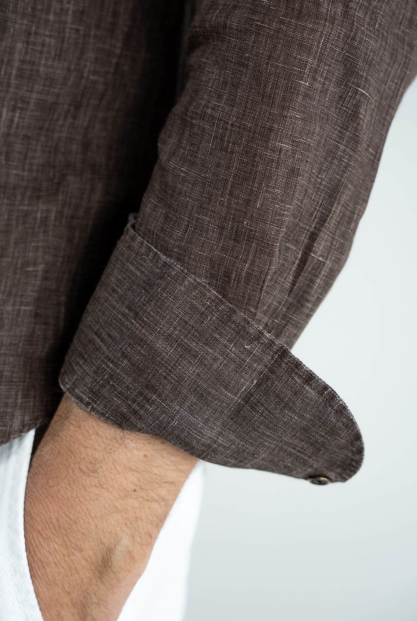 GIANNETTO PORTOFINO Camicia Lino Tabacco SLIM FIT - Guarino Store