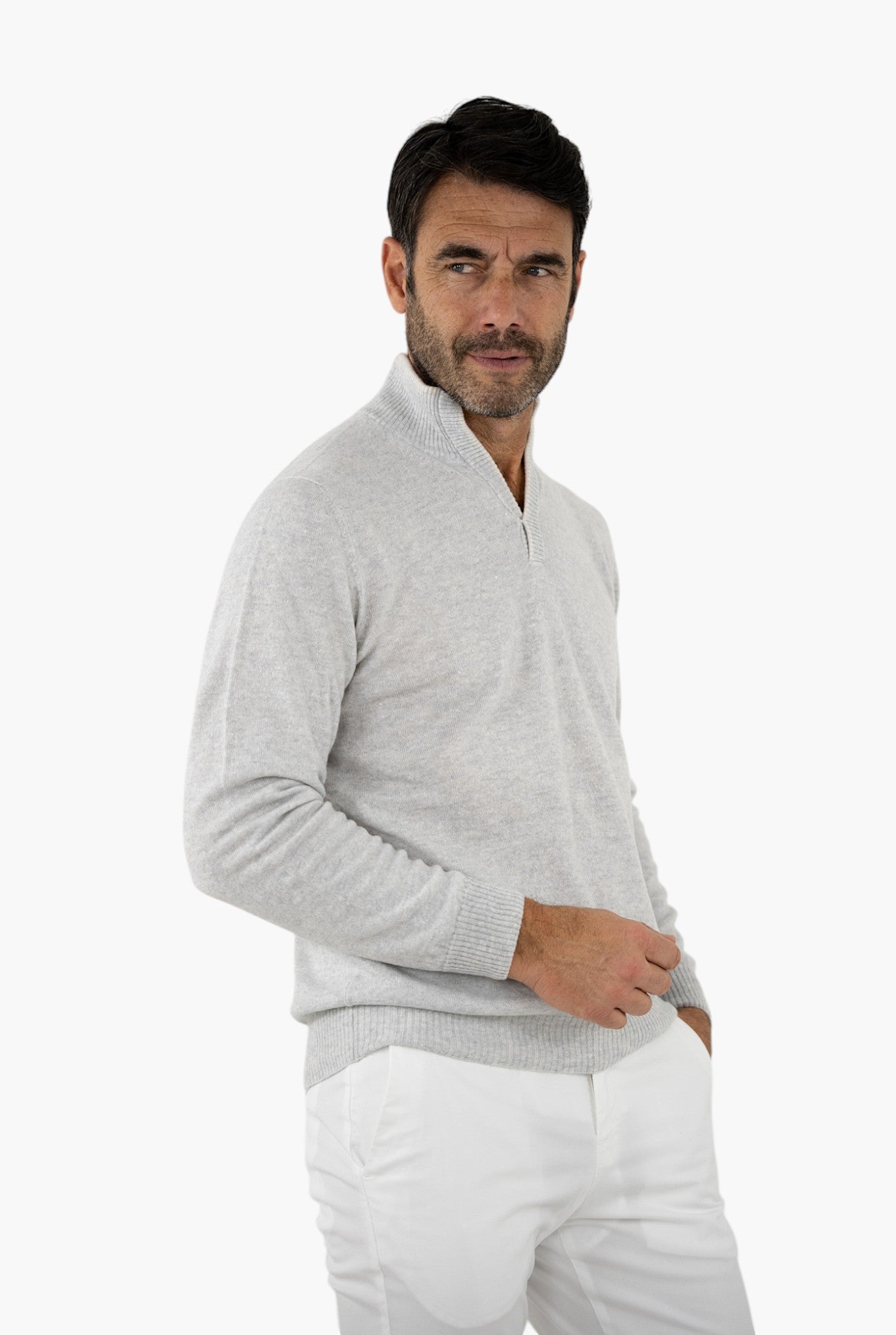 SETTEFILI CASHMERE Maglia Cashmere e Lino Grigio Chiaro Mélange - Guarino Store
