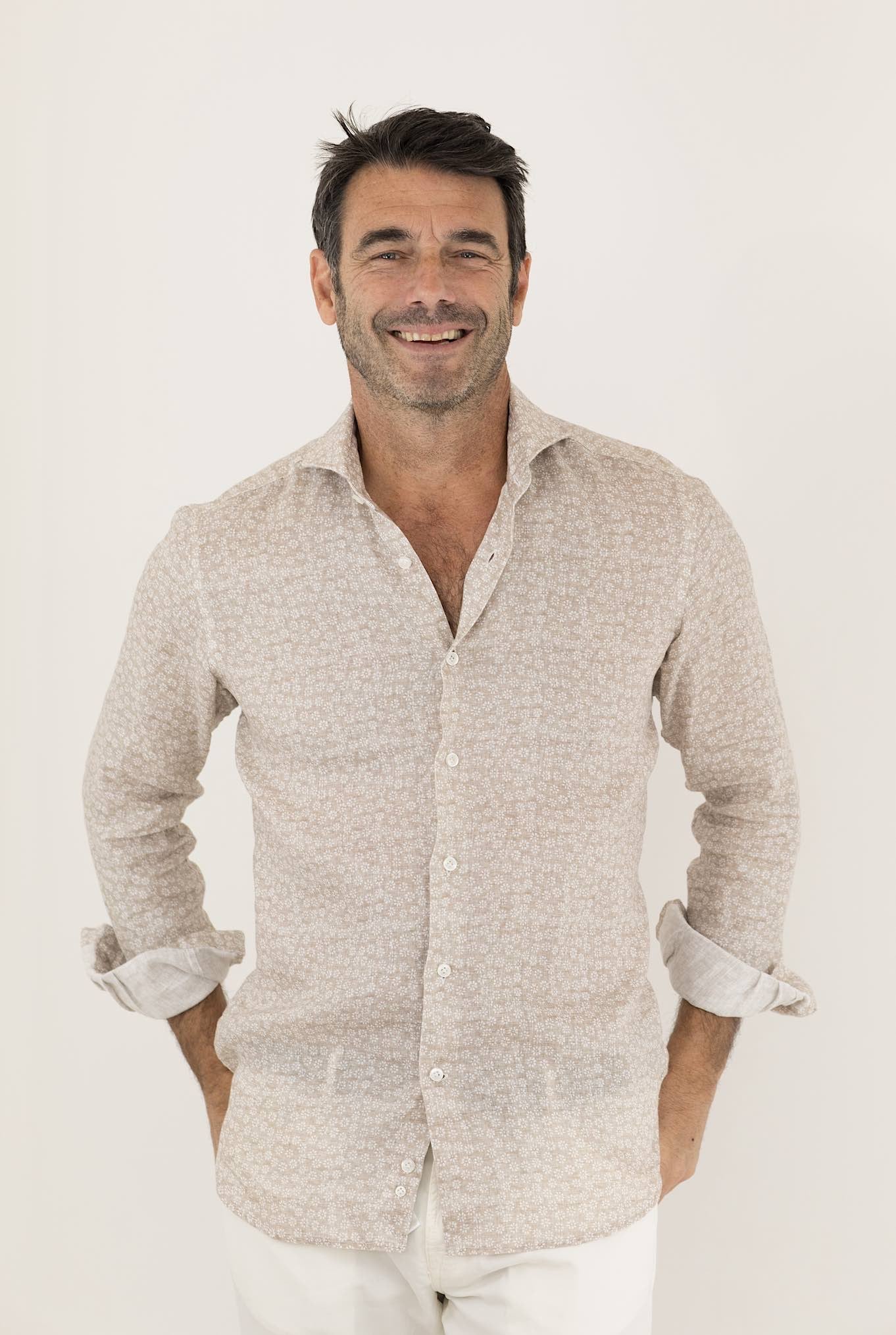 FFF Camicia Lino Stampato Beige Fantasia - Guarino Store