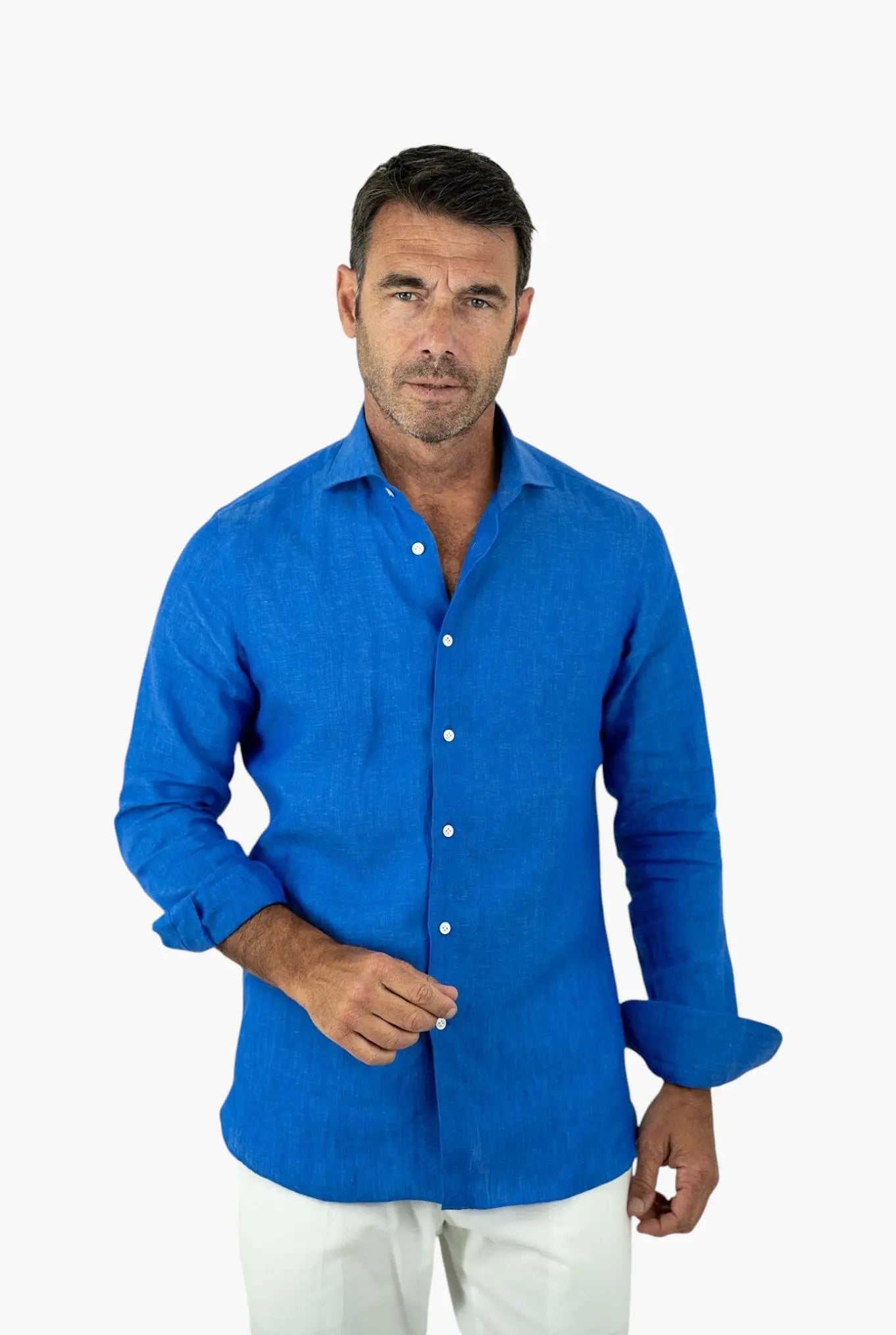 BORRIELLO Camicia in Lino Blu Elettrico BORRIELLO