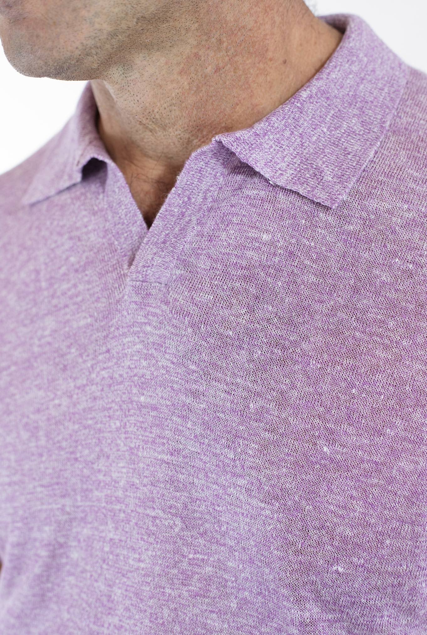 BARBA Polo Lino Senza Bottoni Lilla Mélange - Guarino Store