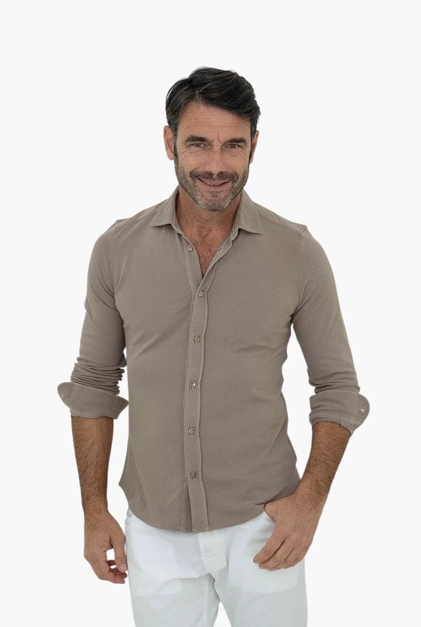 Camicia in Cotone Piqué Beige Sabbia - Guarino Store