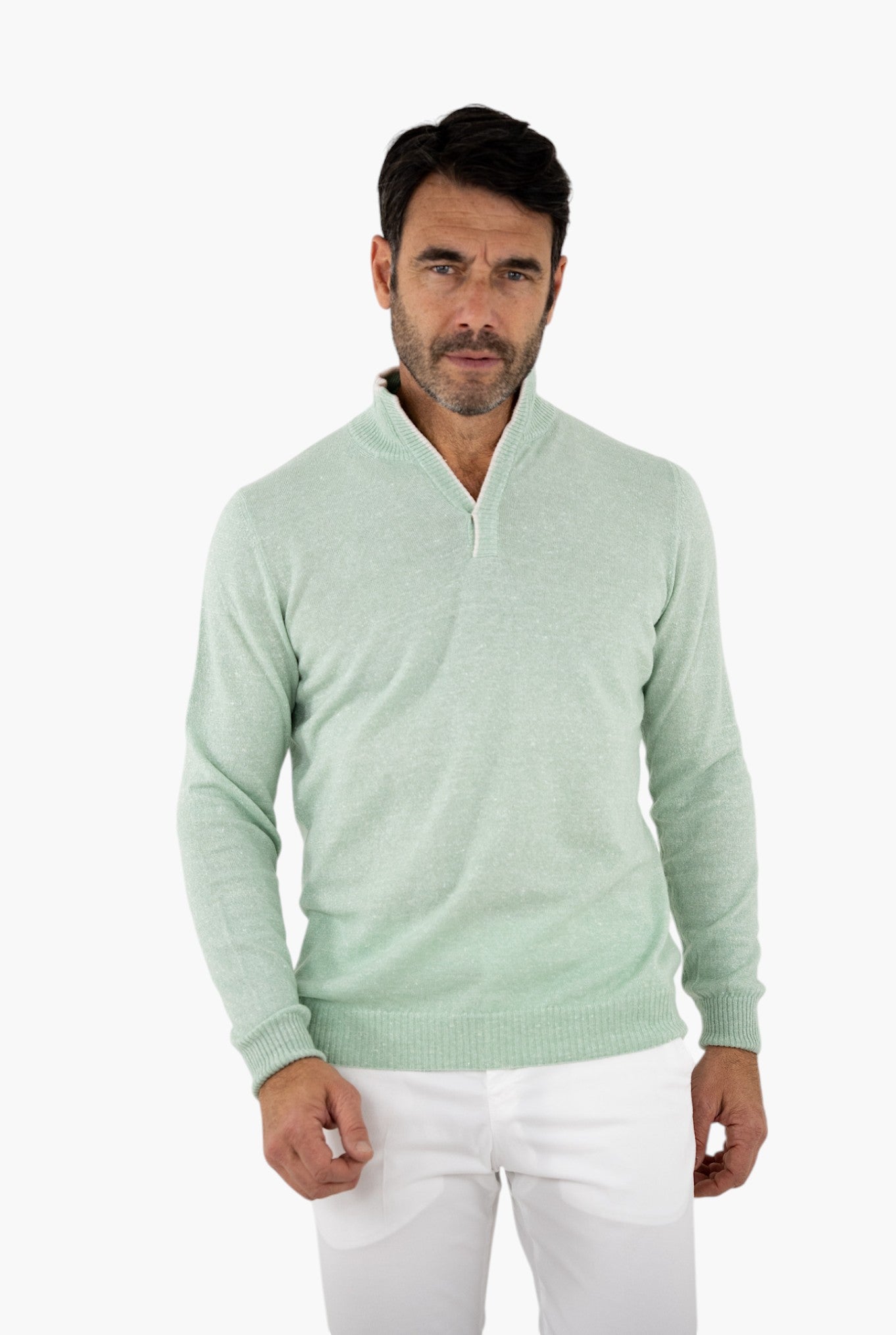 SETTEFILI CASHMERE Maglia in Cashmere e Lino Verde Mélange - Guarino Store
