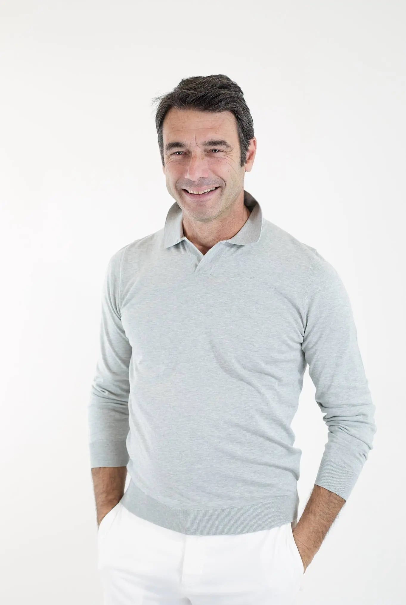 GUARINO Polo ML Cotone Sea Island Grigio Chiaro - Guarino Store
