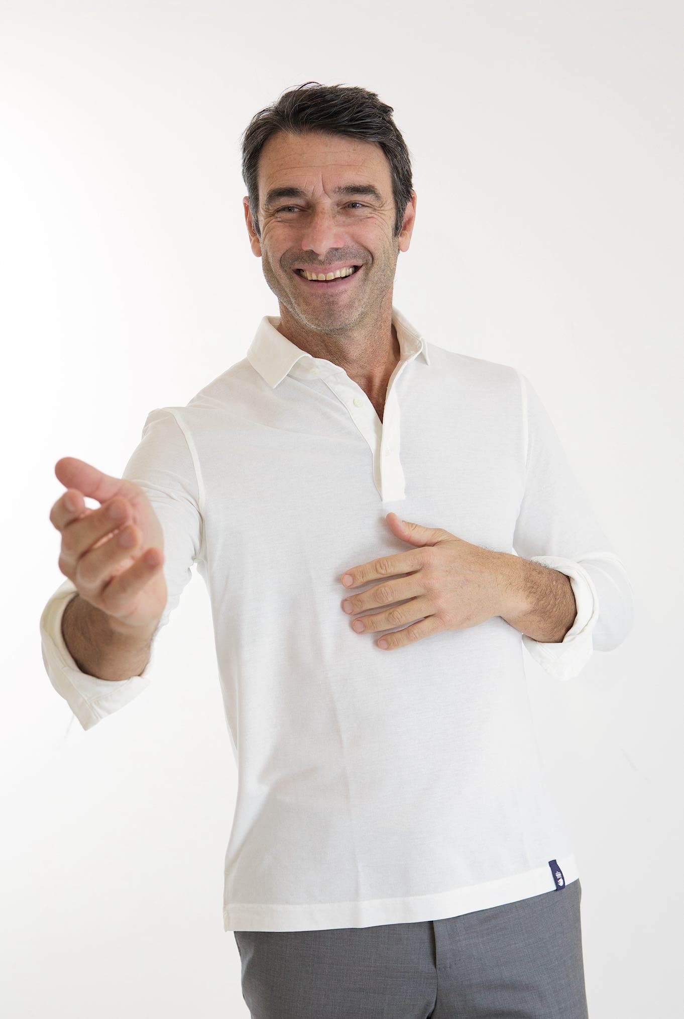 Polo ML Frosted Crepe Cotton Bianco DRUMOHR