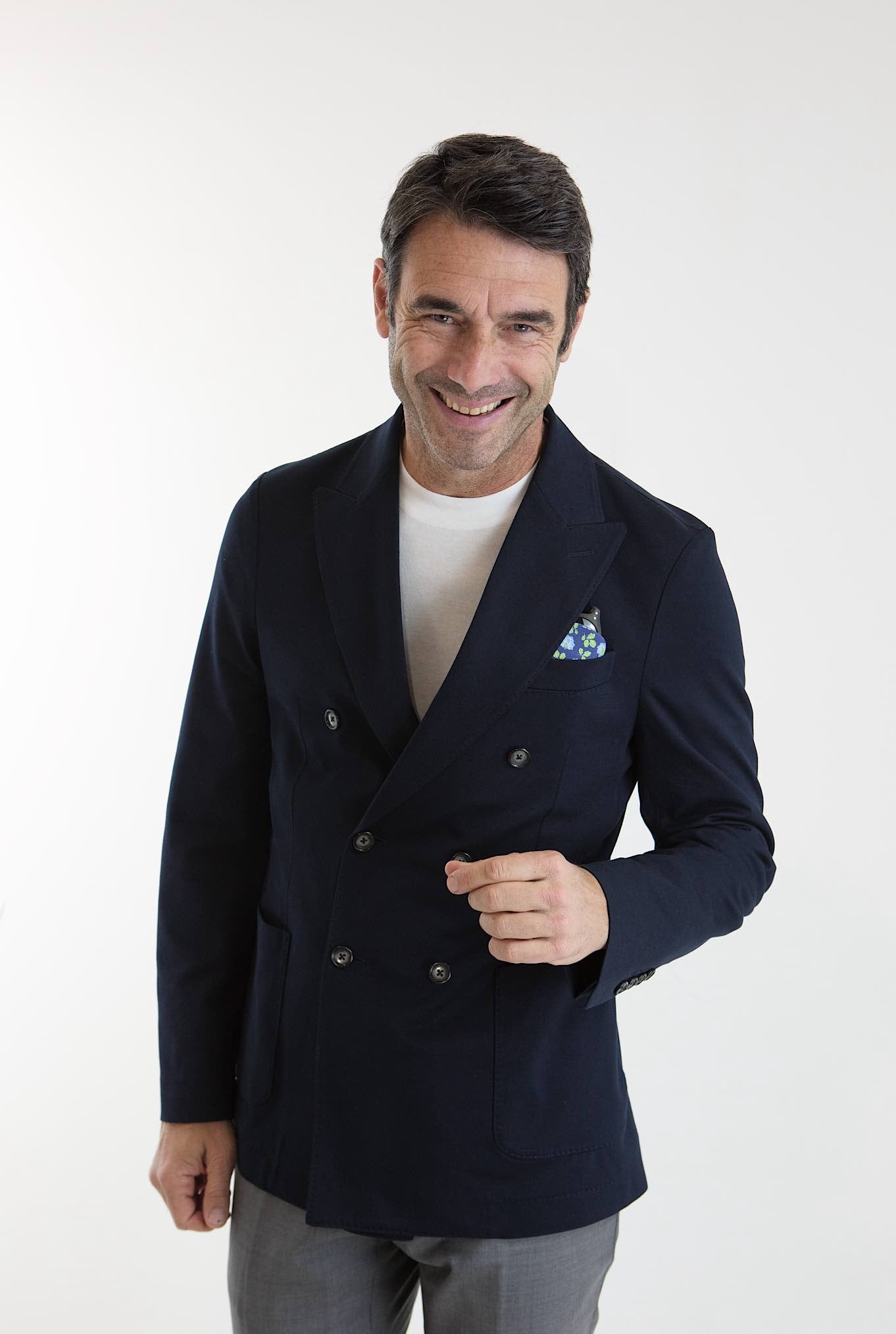 CIRCOLO 1901 Giacca Doppiopetto a Lancia in Jersey di Cotone Piquet Blu - Guarino Store