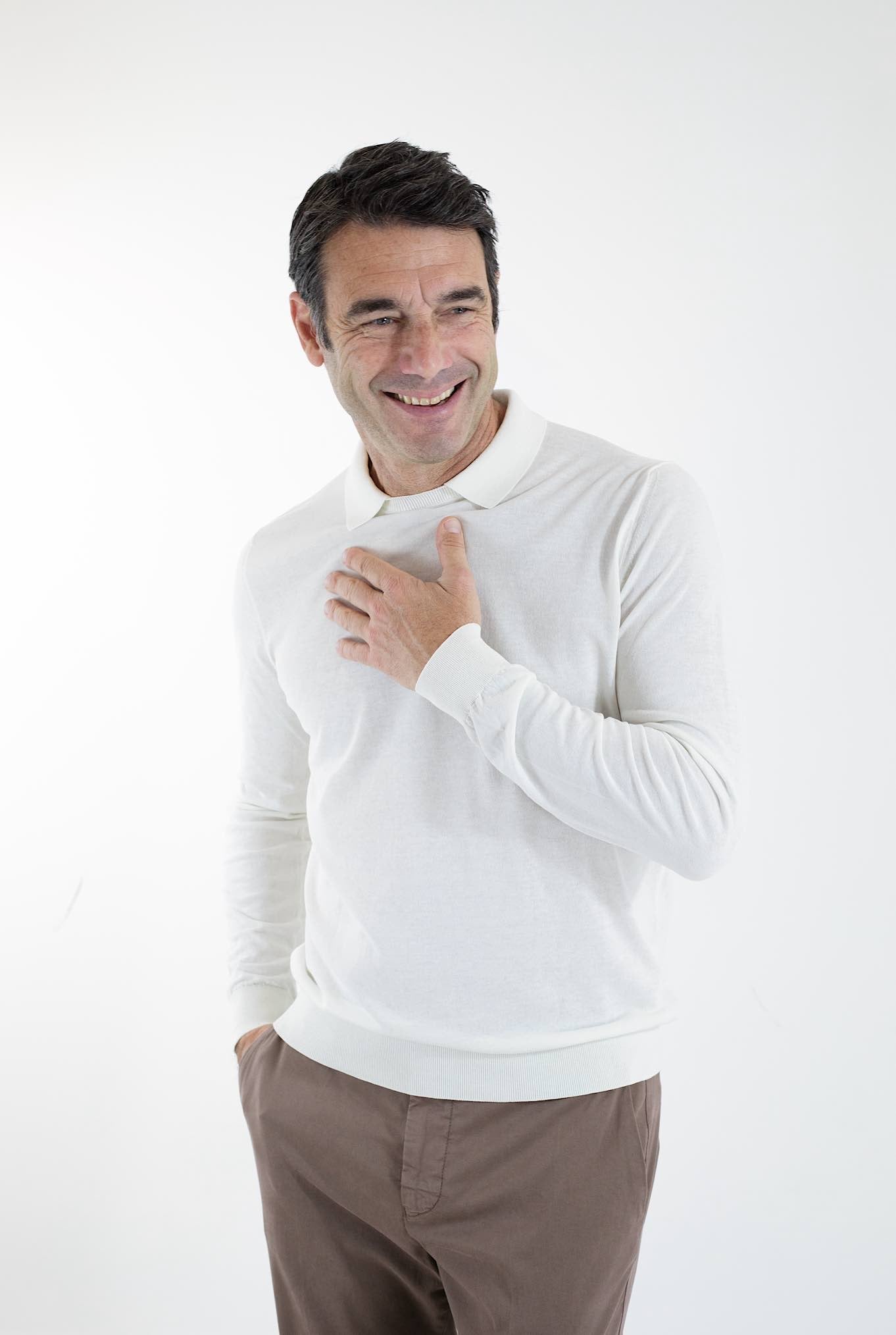 GUARINO Polo ML in Cotone Crepe Bianco - Guarino Store