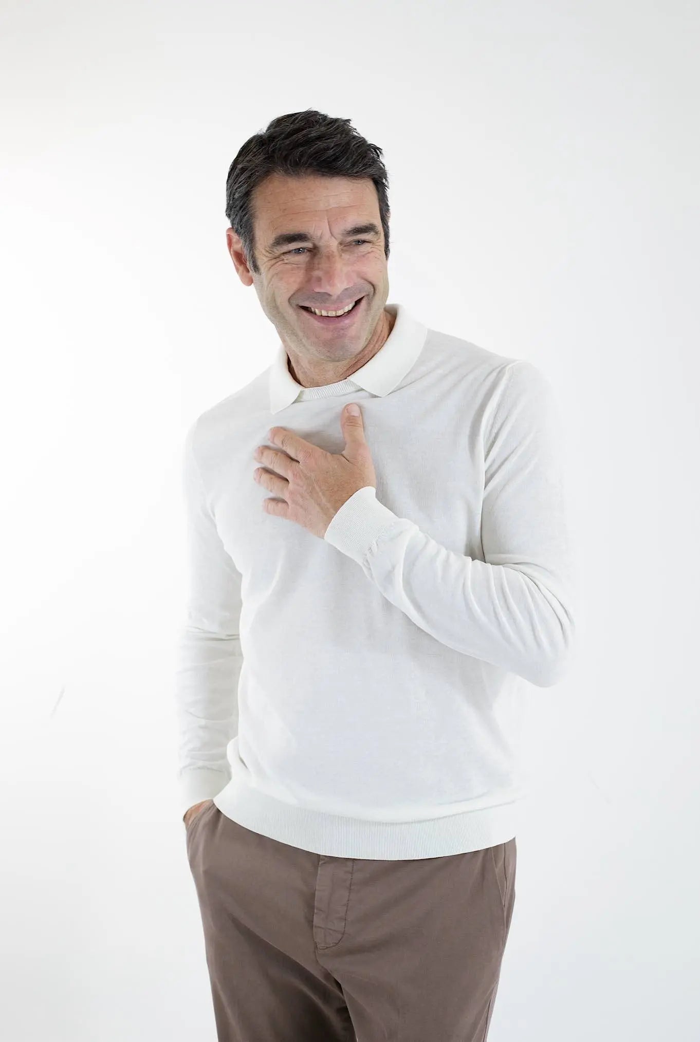 GUARINO Polo ML in Cotone Crepe Bianco - Guarino Store