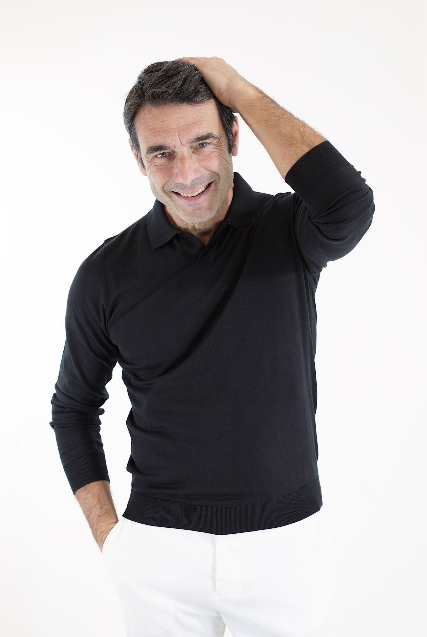 GUARINO Polo ML Cotone Sea Island Nero - Guarino Store