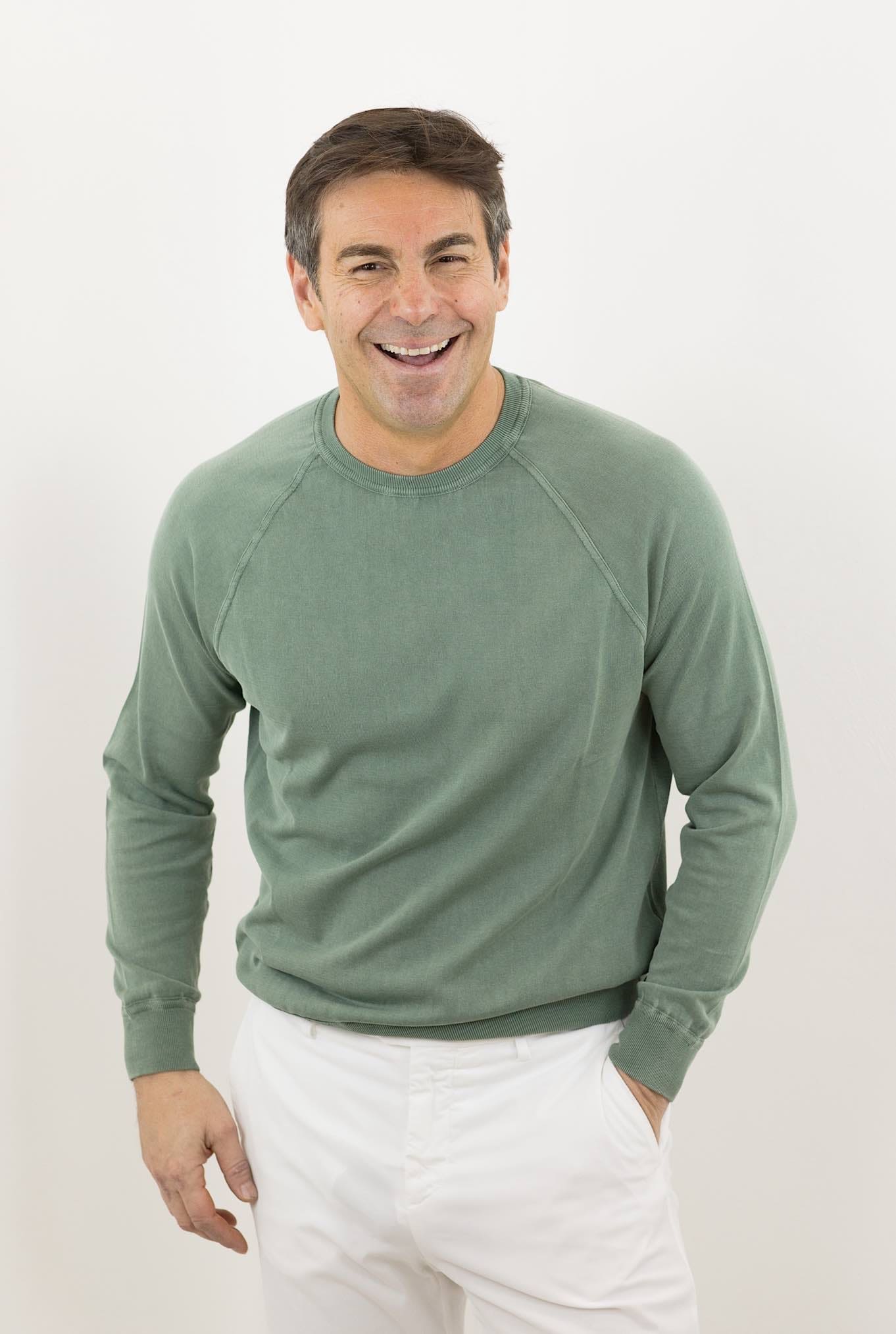 Girocollo Raglan Cotone Frosted Maniche Lunghe Verde - Guarino Store