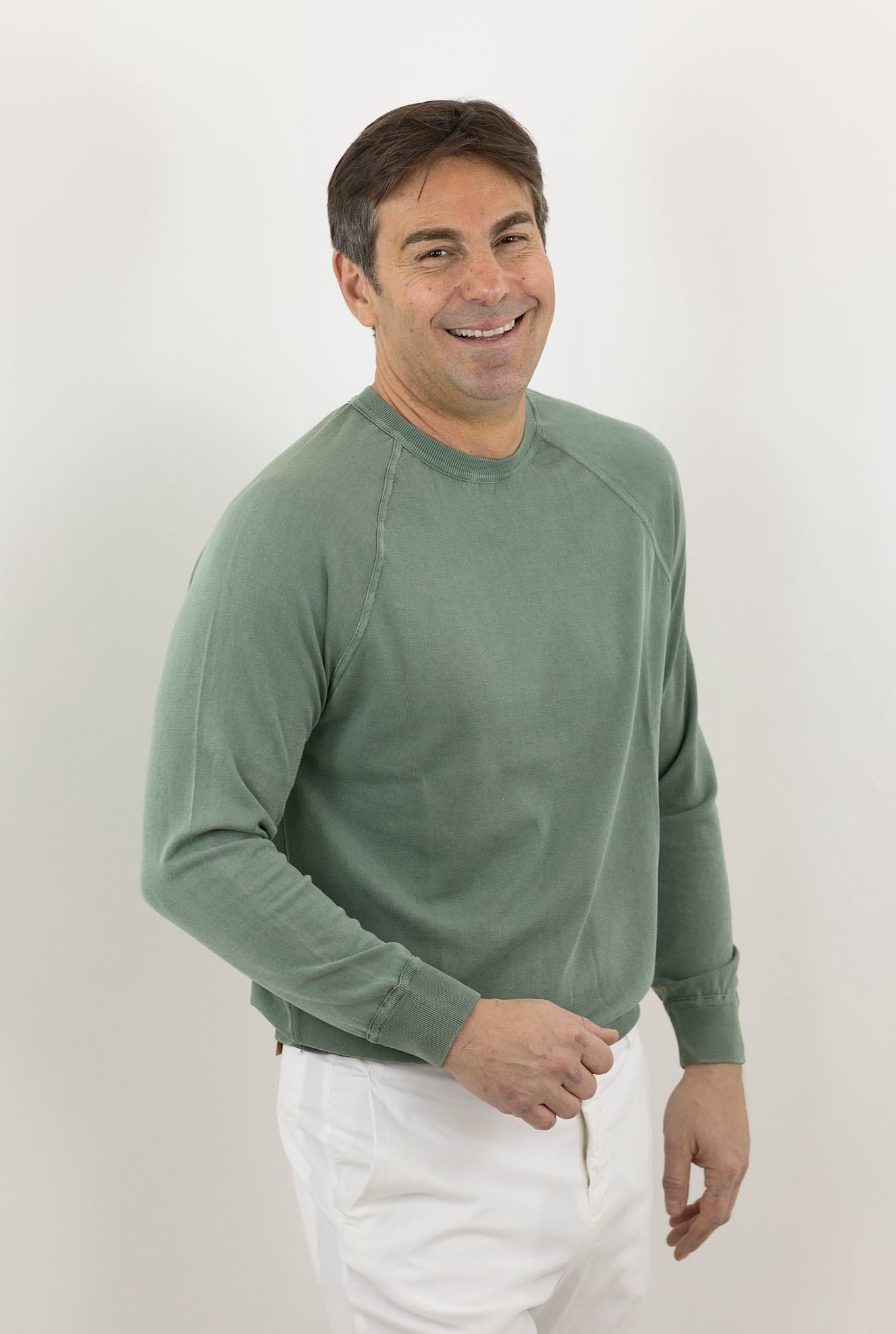 Girocollo Raglan Cotone Frosted Maniche Lunghe Verde - Guarino Store