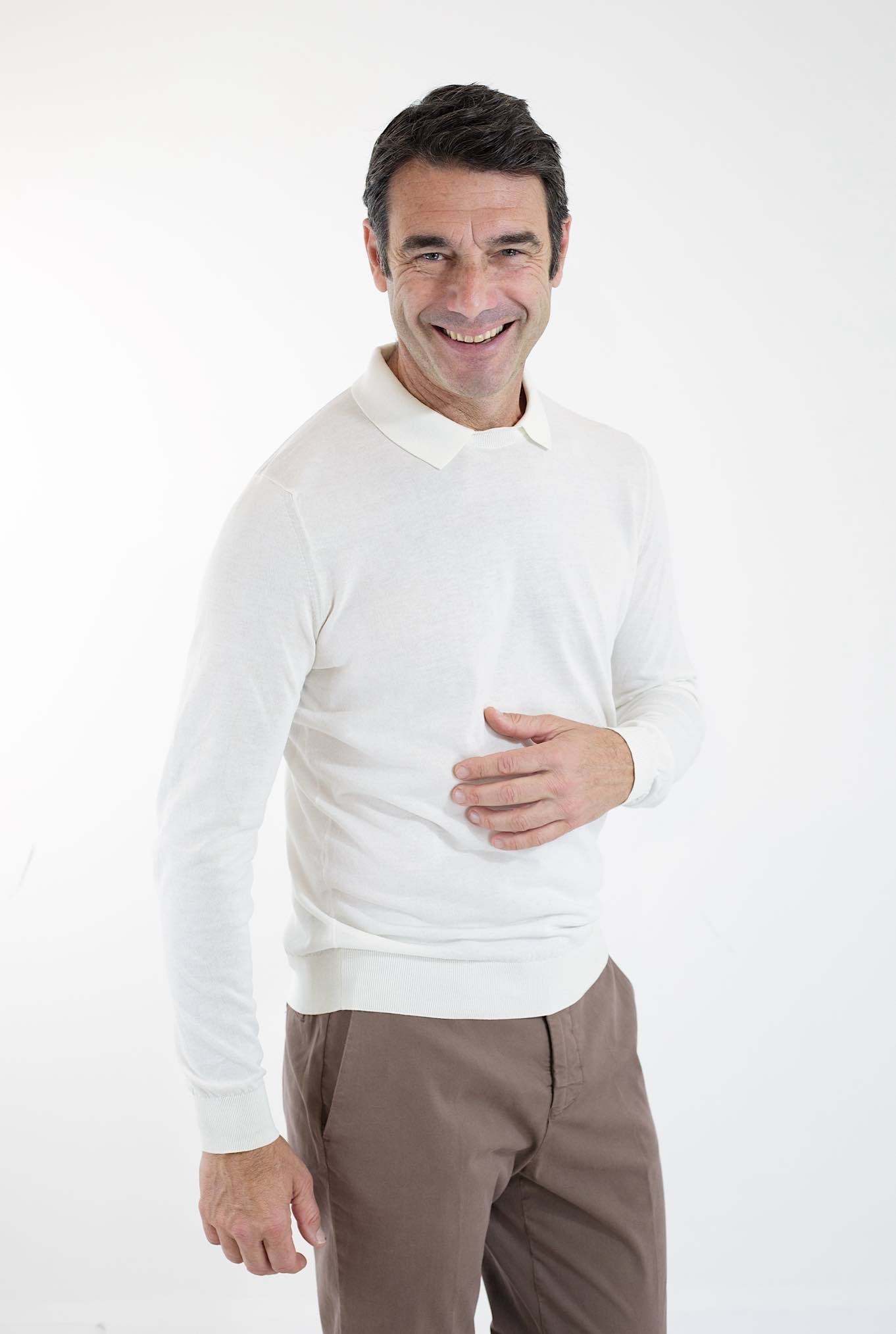 GUARINO Polo ML in Cotone Crepe Bianco - Guarino Store
