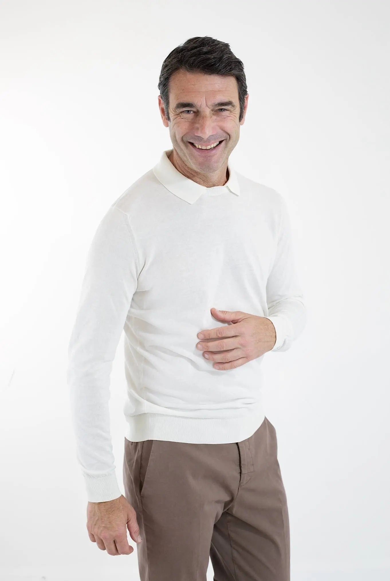 GUARINO Polo ML in Cotone Crepe Bianco - Guarino Store