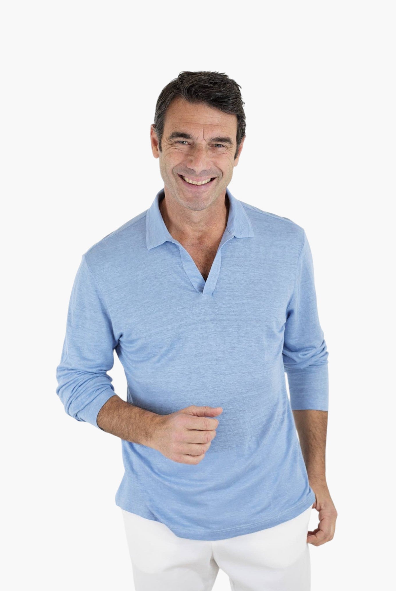 BARBA Polo ML Jersey di Lino Azzurro - Guarino Store